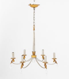 Modern Art Glass Gilt and Silvered Wood Six Branch Candlestick Style Chandelier