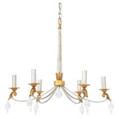 Modern Art Glass Gilt and Silvered Wood Six Branch Candlestick Style Chandelier