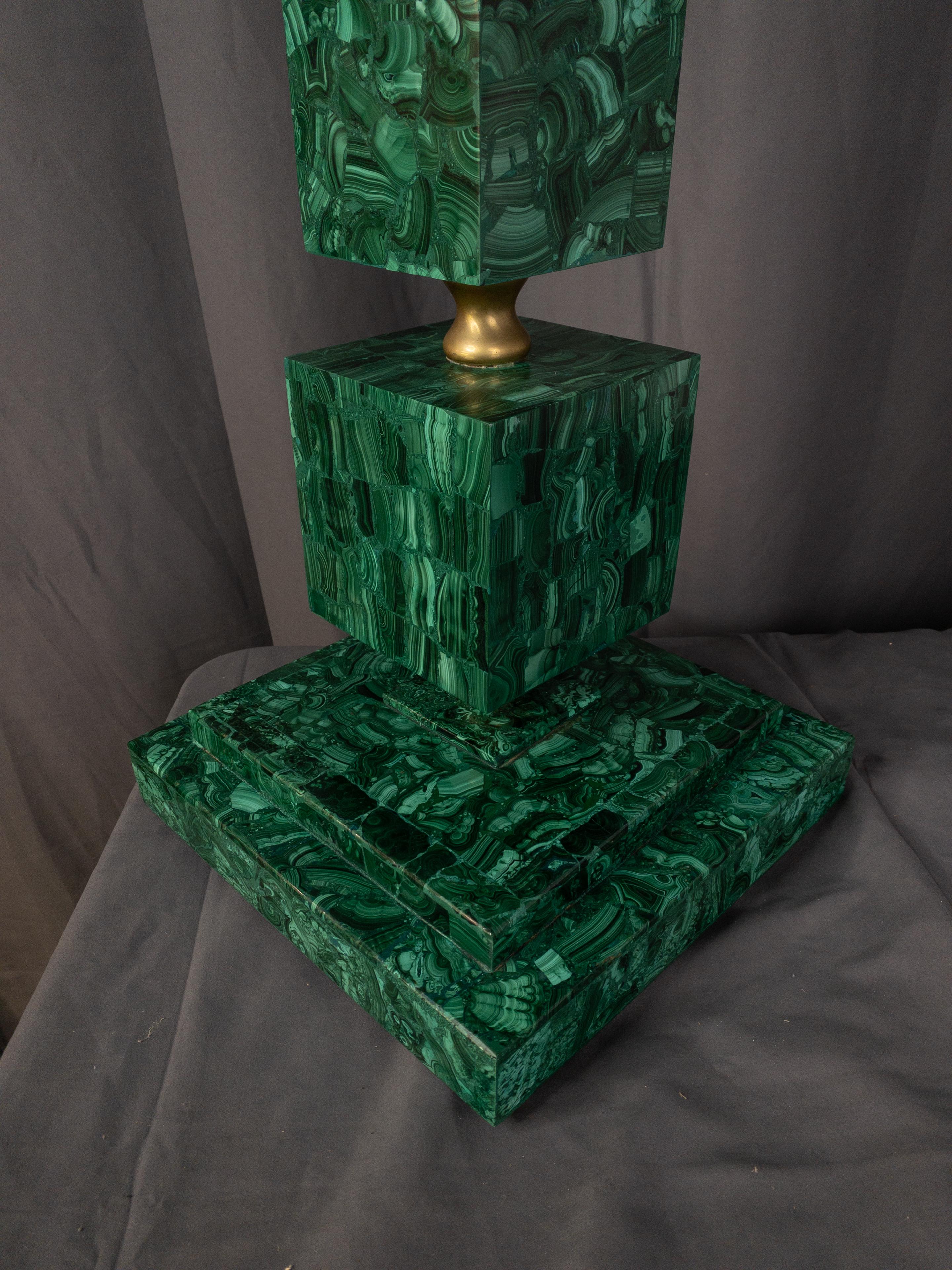 Modern Art Malachite and Brass Tessellated Lamp For Sale 5