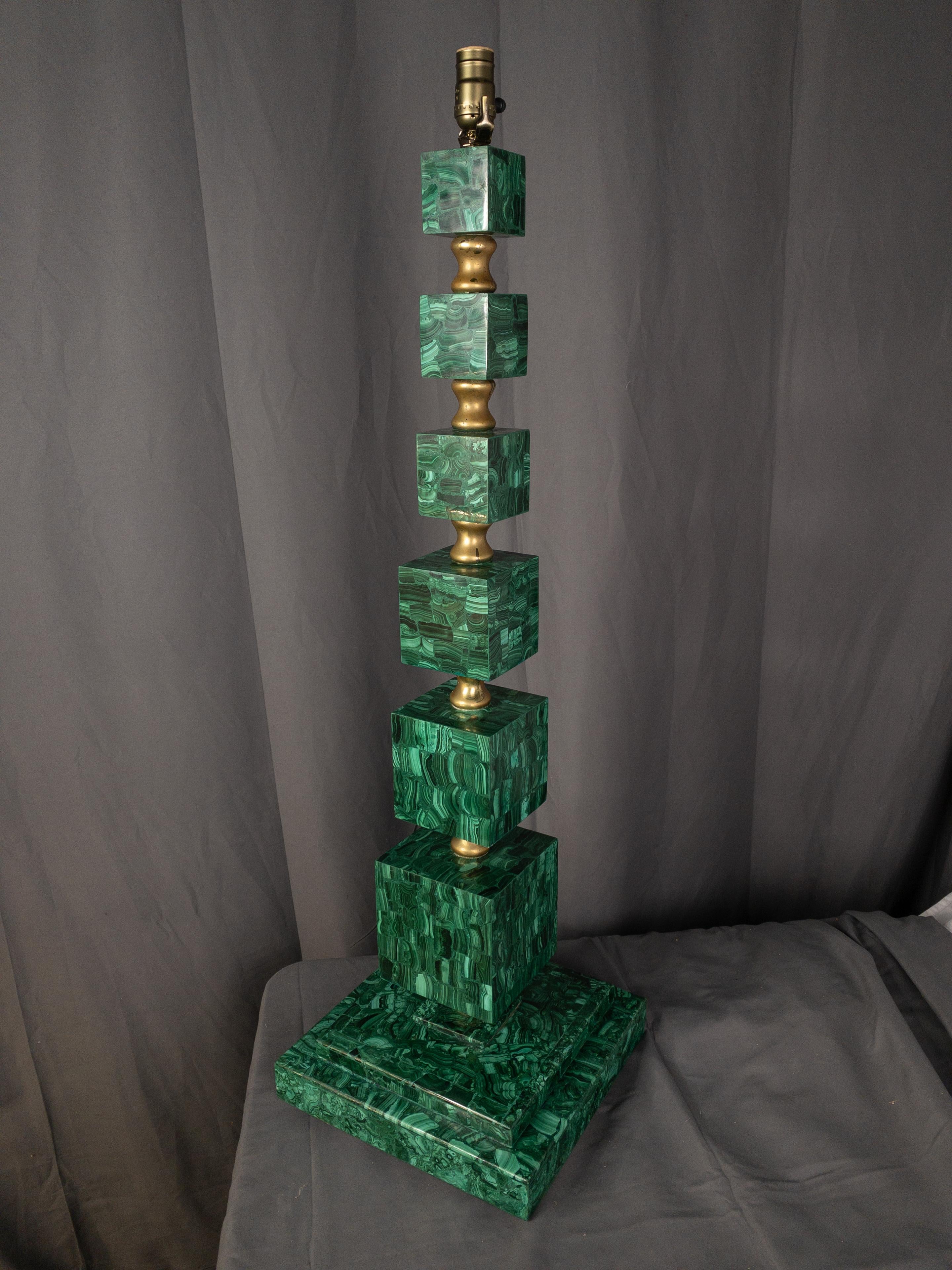 Modern Art Malachite and Brass Tessellated Lamp For Sale 6