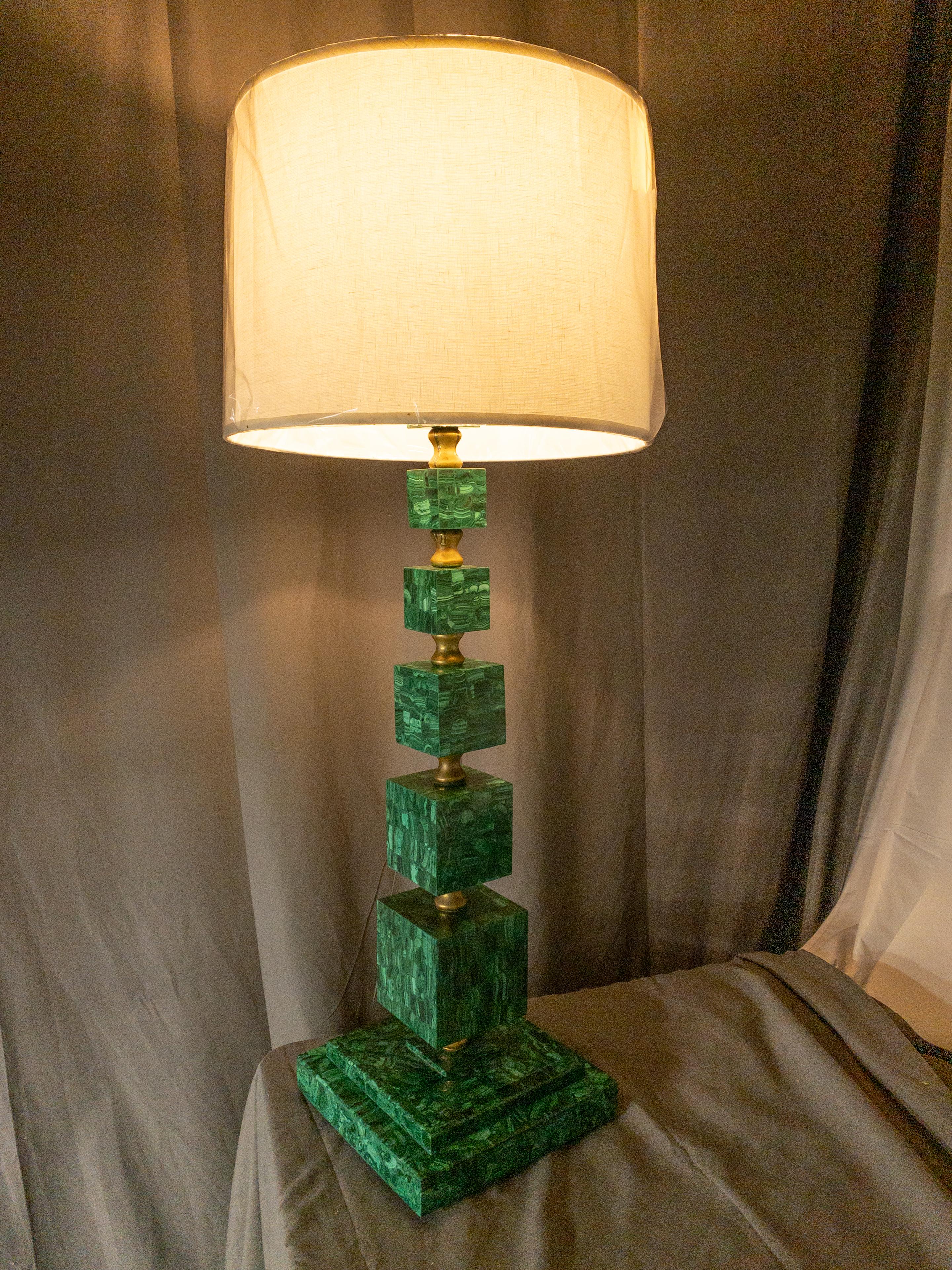 Modern Art Malachite and Brass Tessellated Lamp For Sale 9