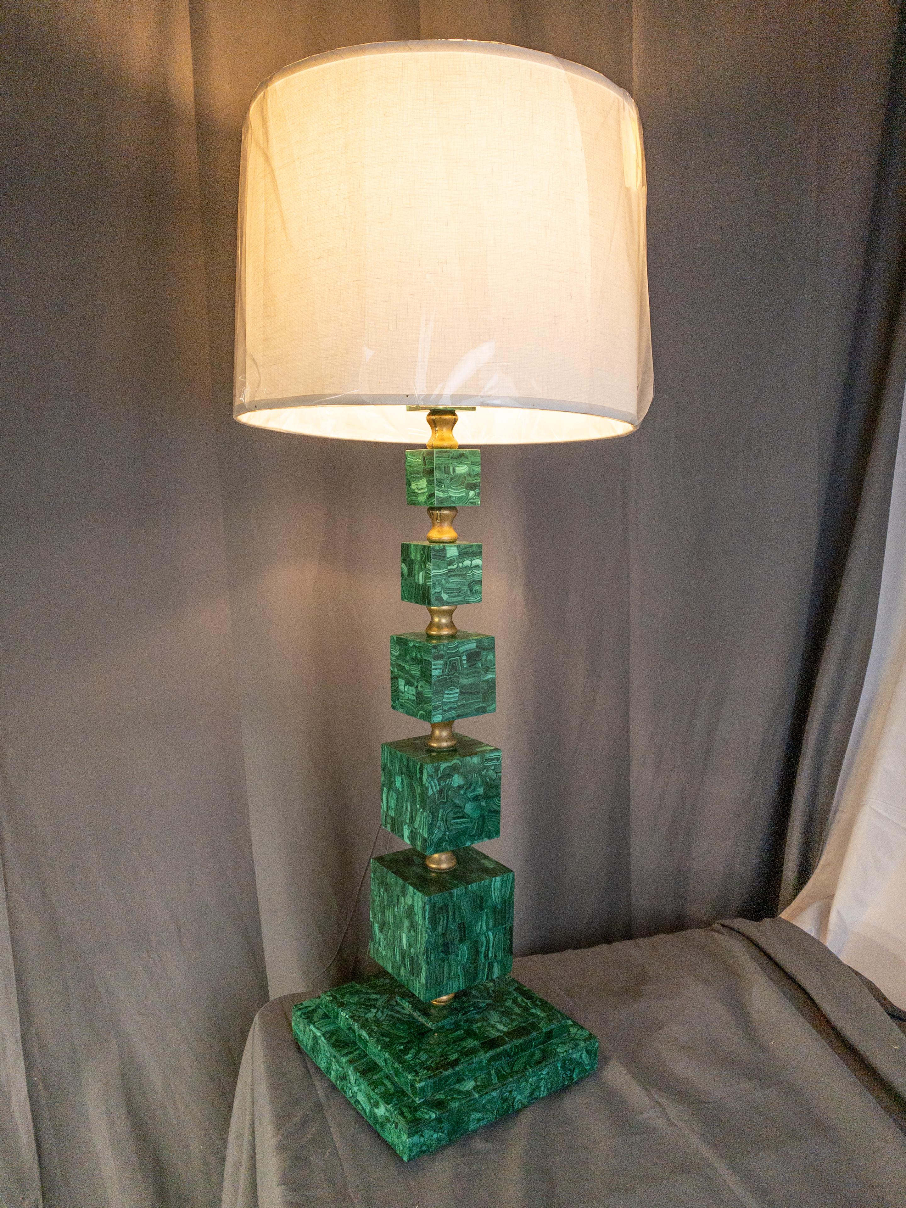 Modern Art Malachite and Brass Tessellated Lamp For Sale 10