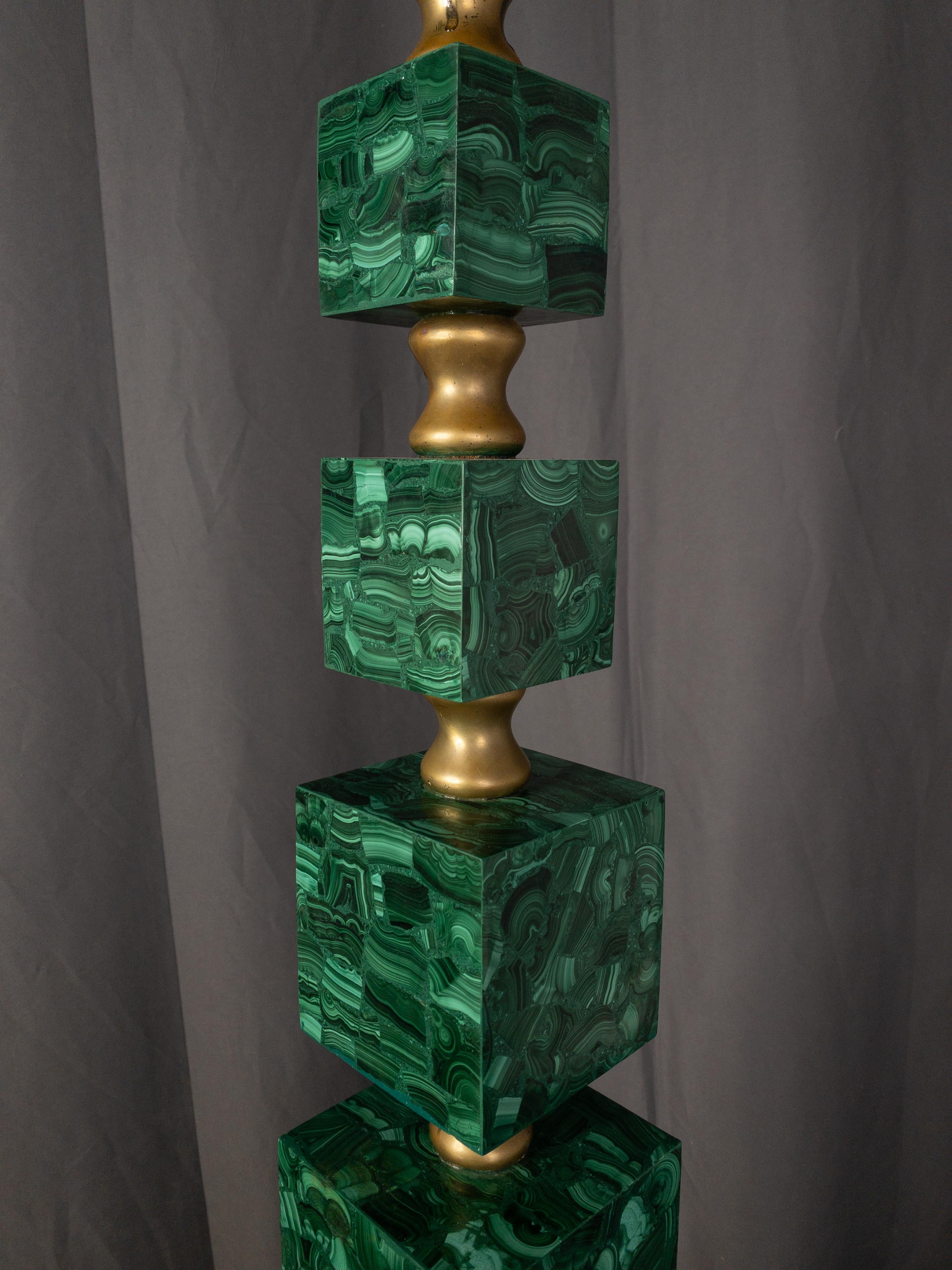Modern Art Malachite and Brass Tessellated Lamp For Sale 3