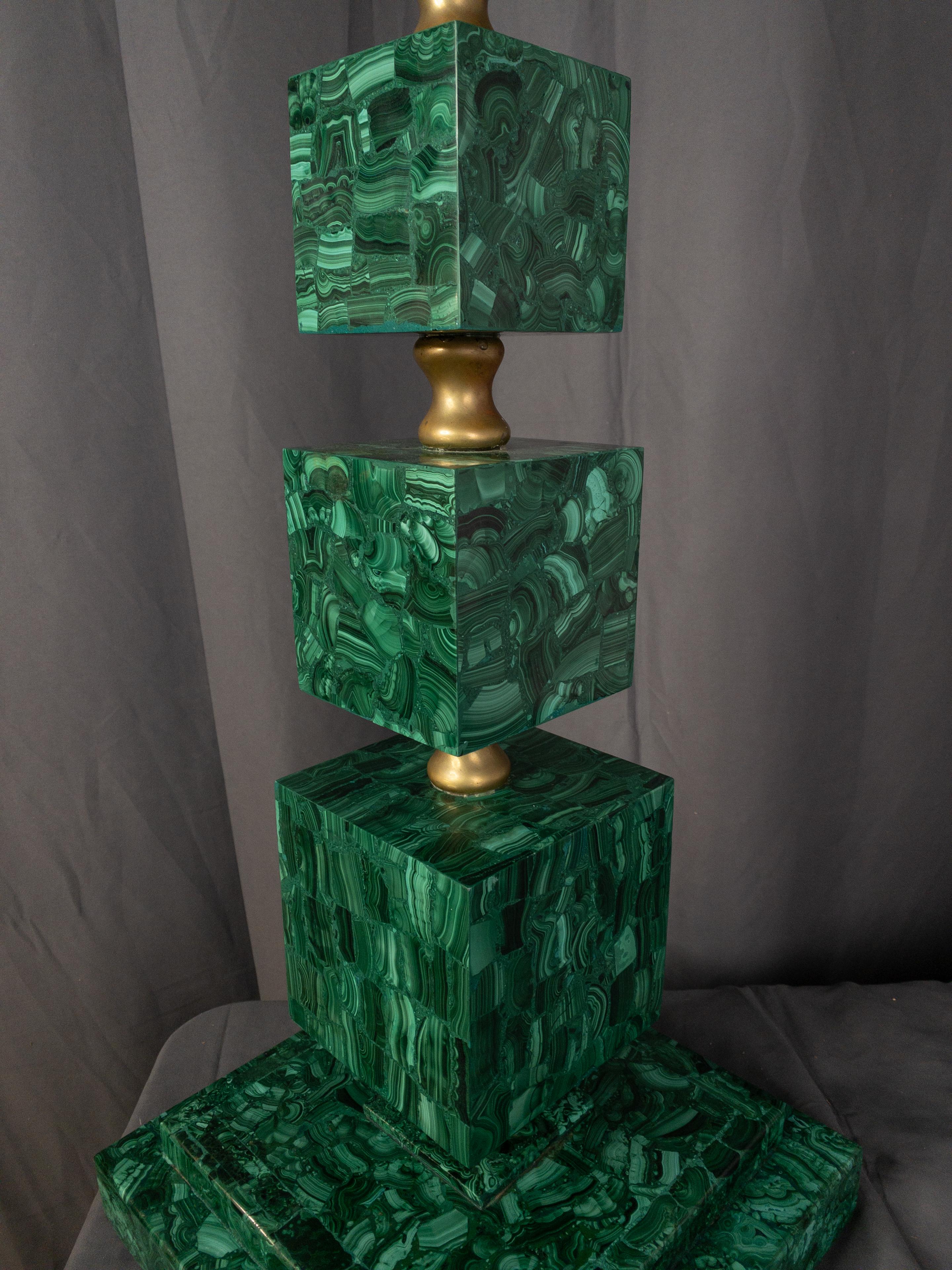 Modern Art Malachite and Brass Tessellated Lamp For Sale 4