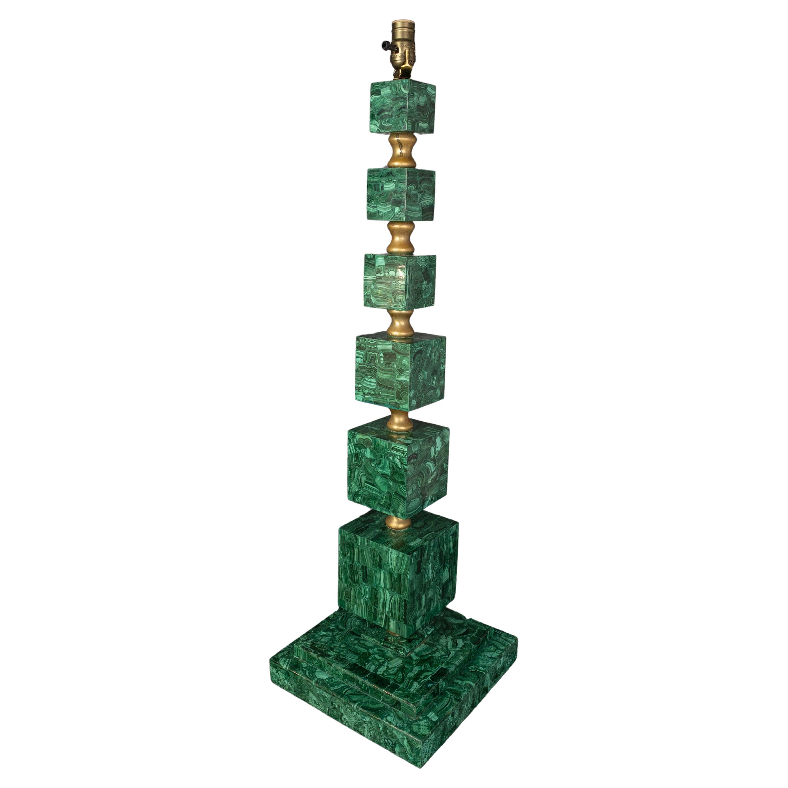 Modern Art Malachite and Brass Tessellated Lamp For Sale