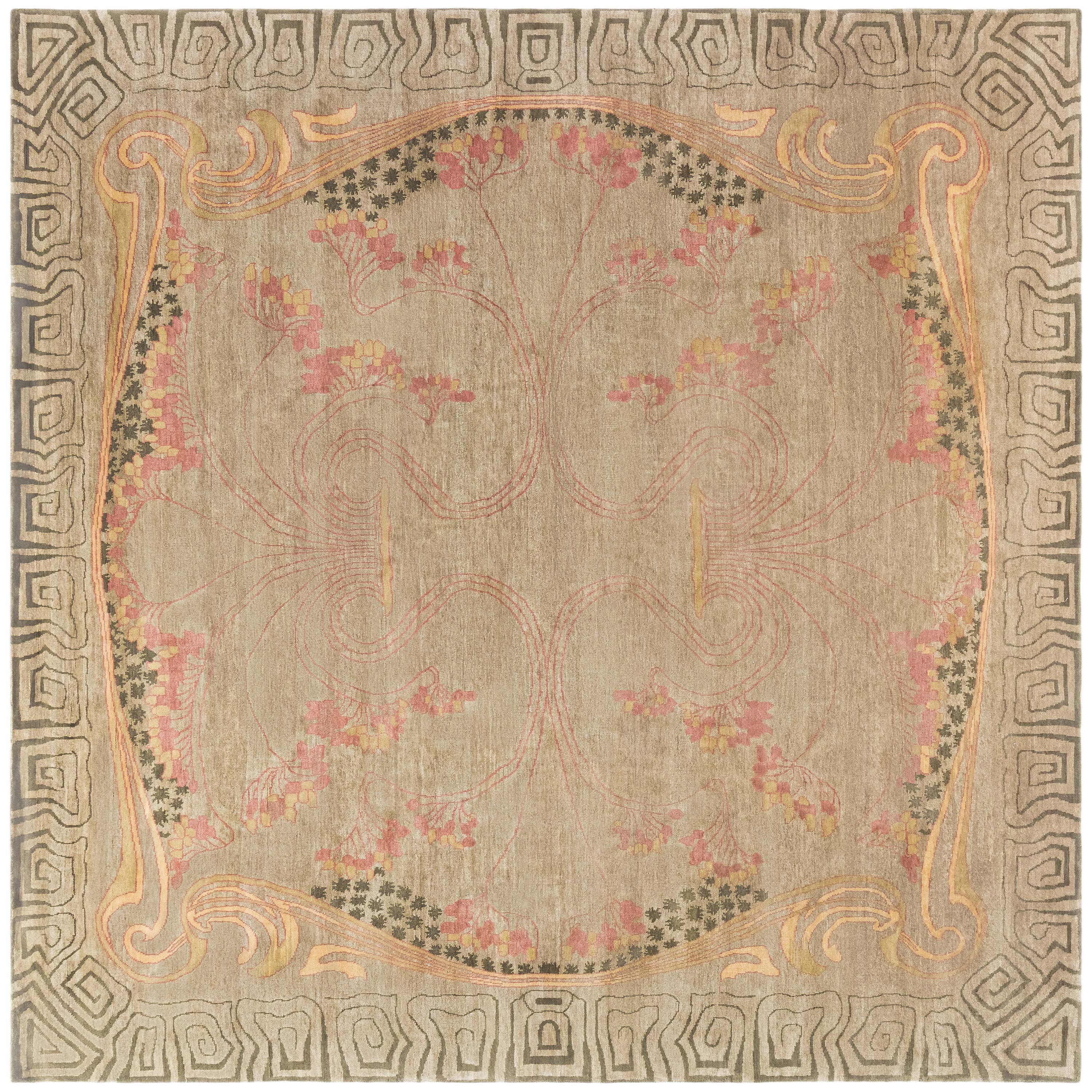 Modern Art Nouveau And Geometric Beige Rug "Naissance" by Doris Leslie Blau For Sale