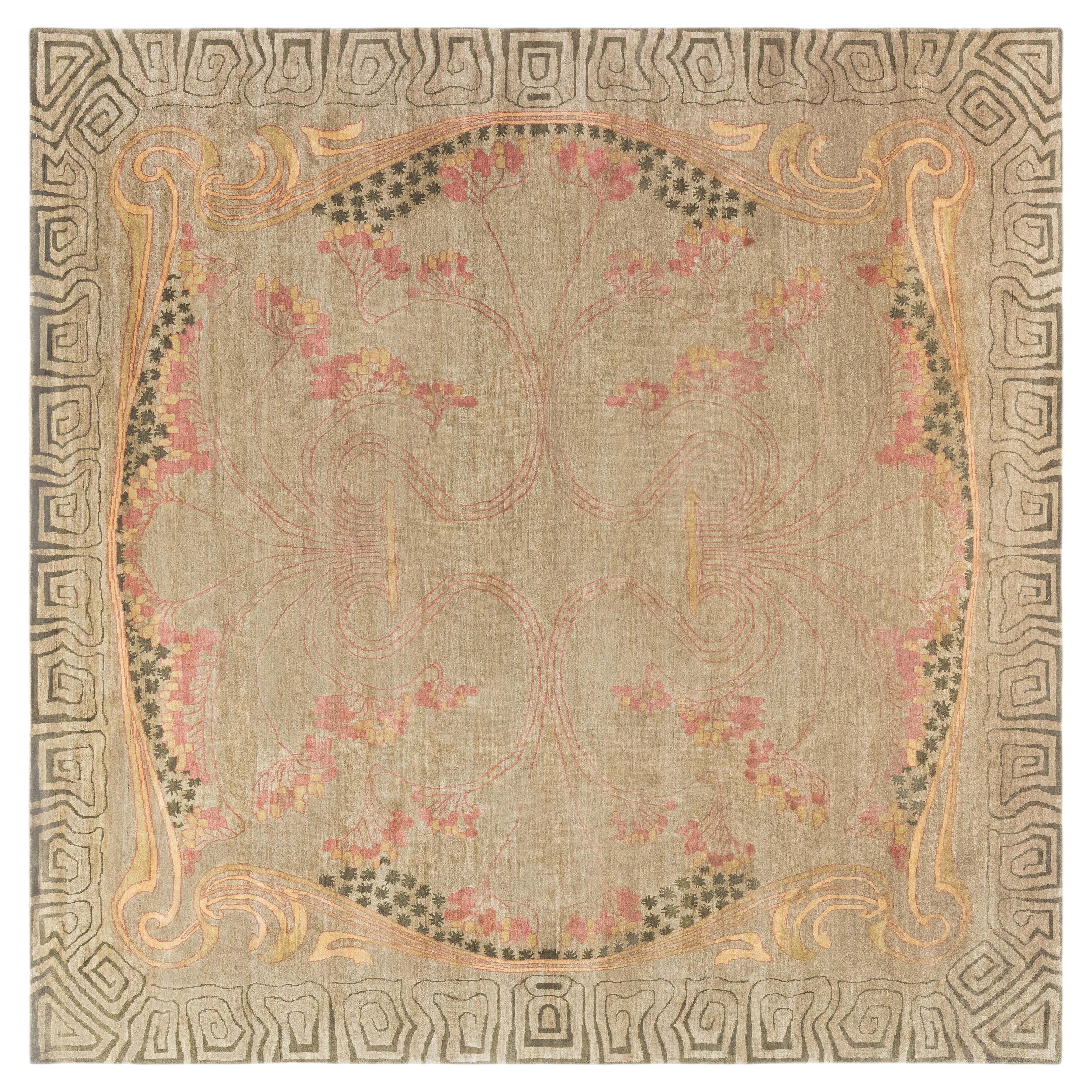 Modern Art Nouveau And Geometric Beige Rug "Naissance" by Doris Leslie Blau