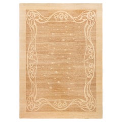 Modern Art Nouveau-Inspired Abstract Tan With Beige Rug "Vinedrift"