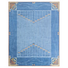 Modern Art Nouveau Oversized Rug In Blue "Cadenza" by Doris Leslie Blau