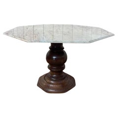 Modern Art Octagonal Table with Marble Top and Wooden Base, 20th Century