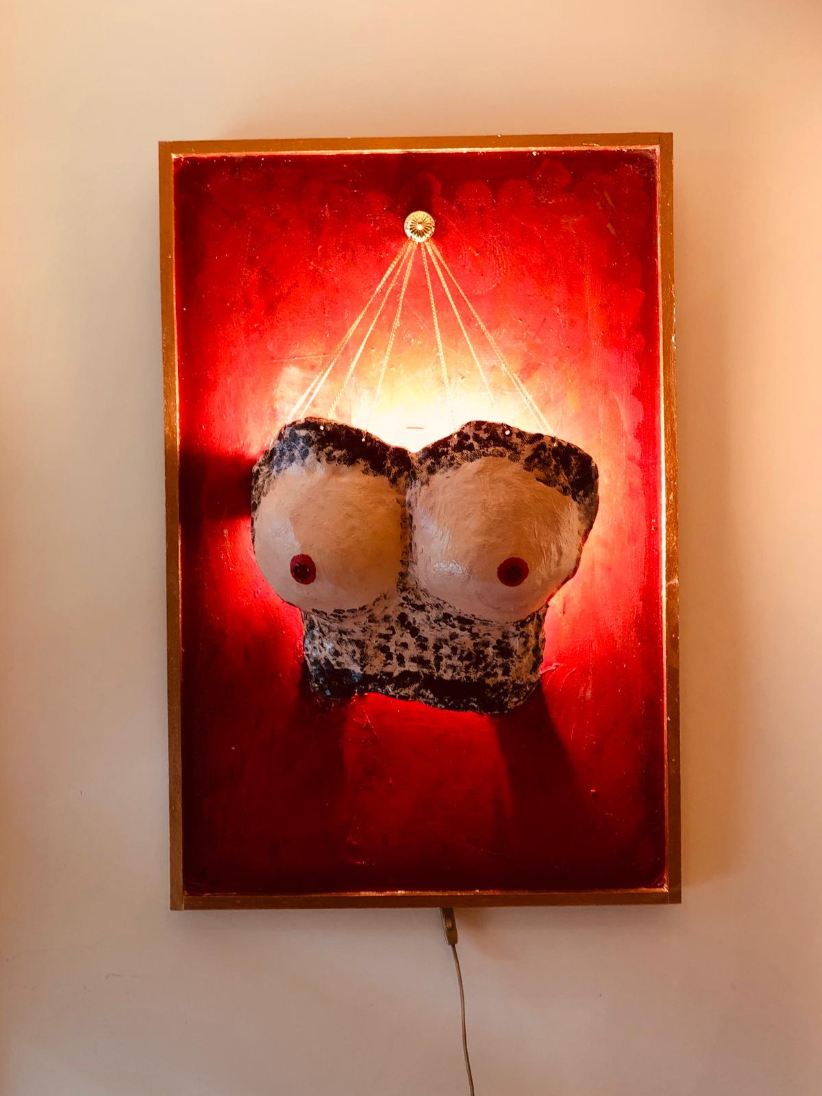 Futurist Modern Art Painting with Sculpture by House of Bianca Isabella 'Naked Breasts' For Sale