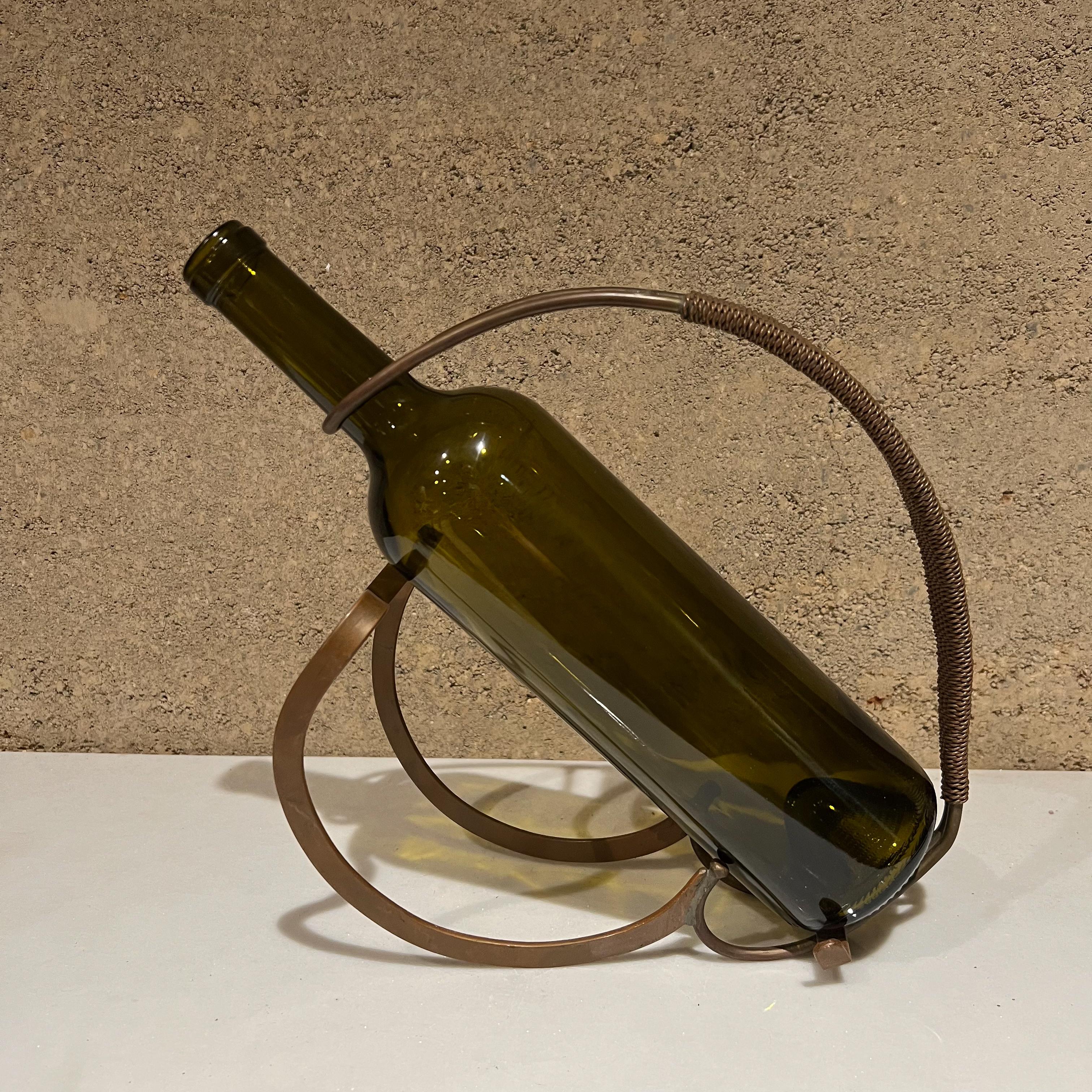 Modern  1980s Sculptural Wine Bottle Holder Bent Copper  For Sale