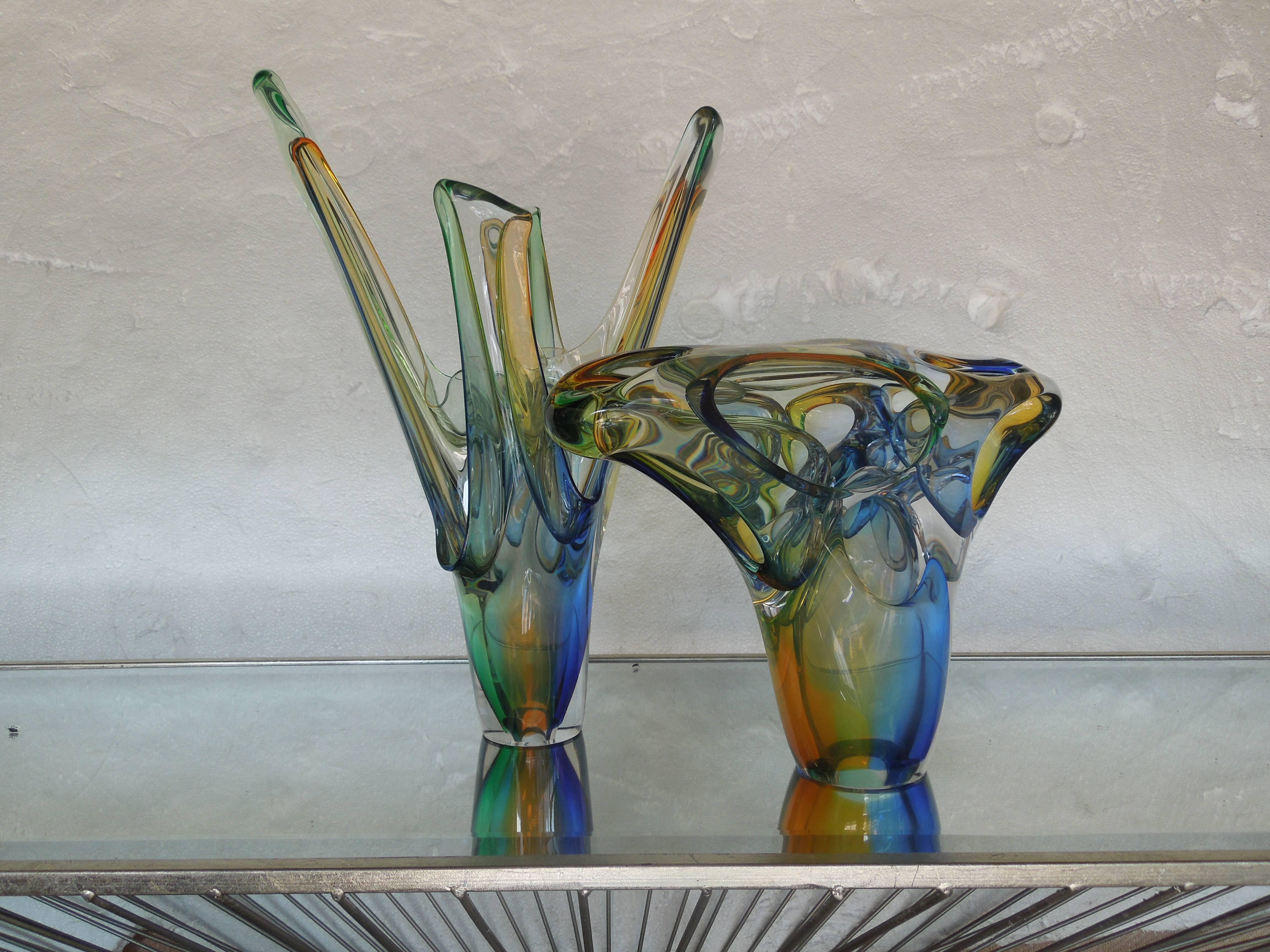 Modern Art Signed Jablanski Poland Crystal Glass Sculpture For Sale 2