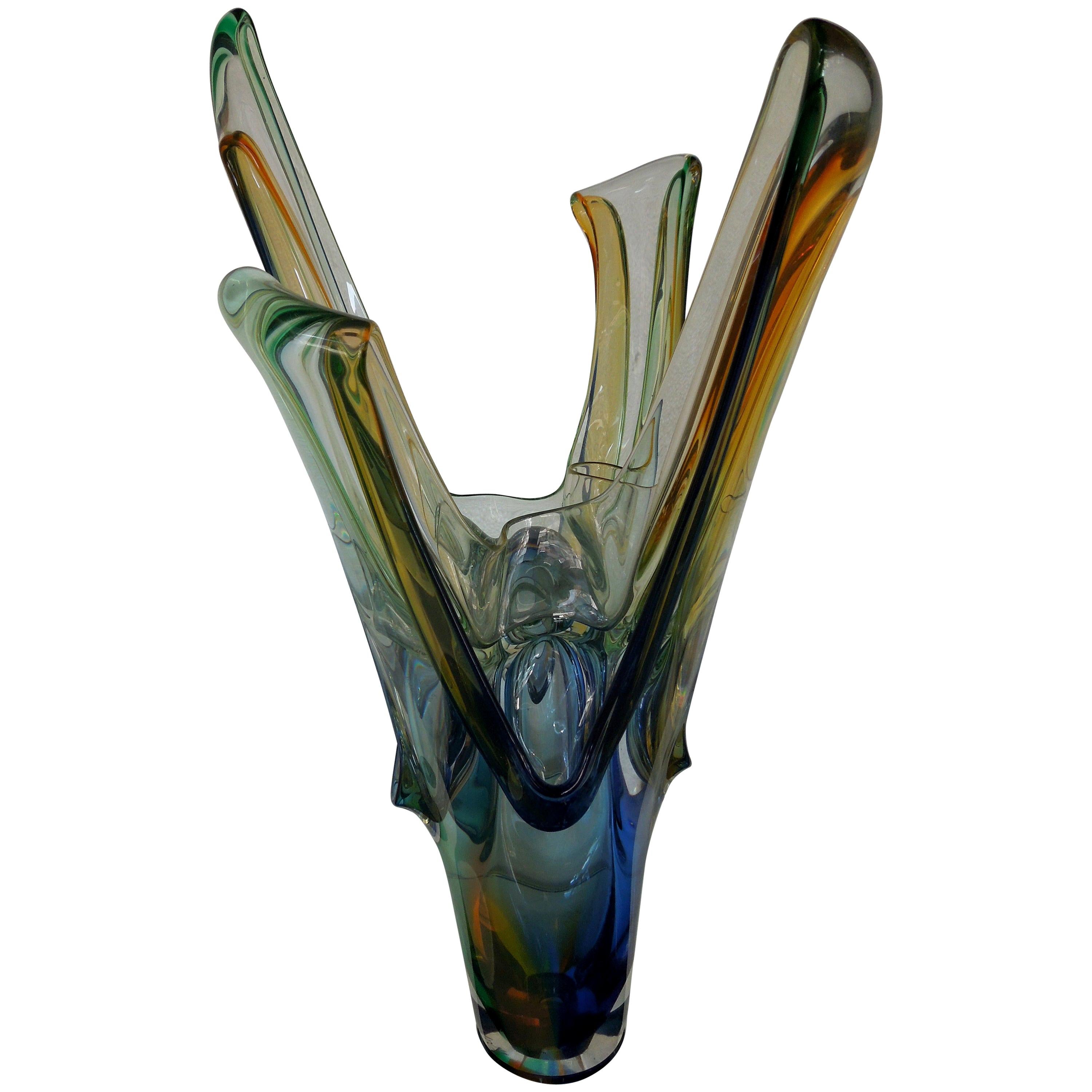 Sculpture d'art moderne en verre de cristal signée Jablanski Pologne