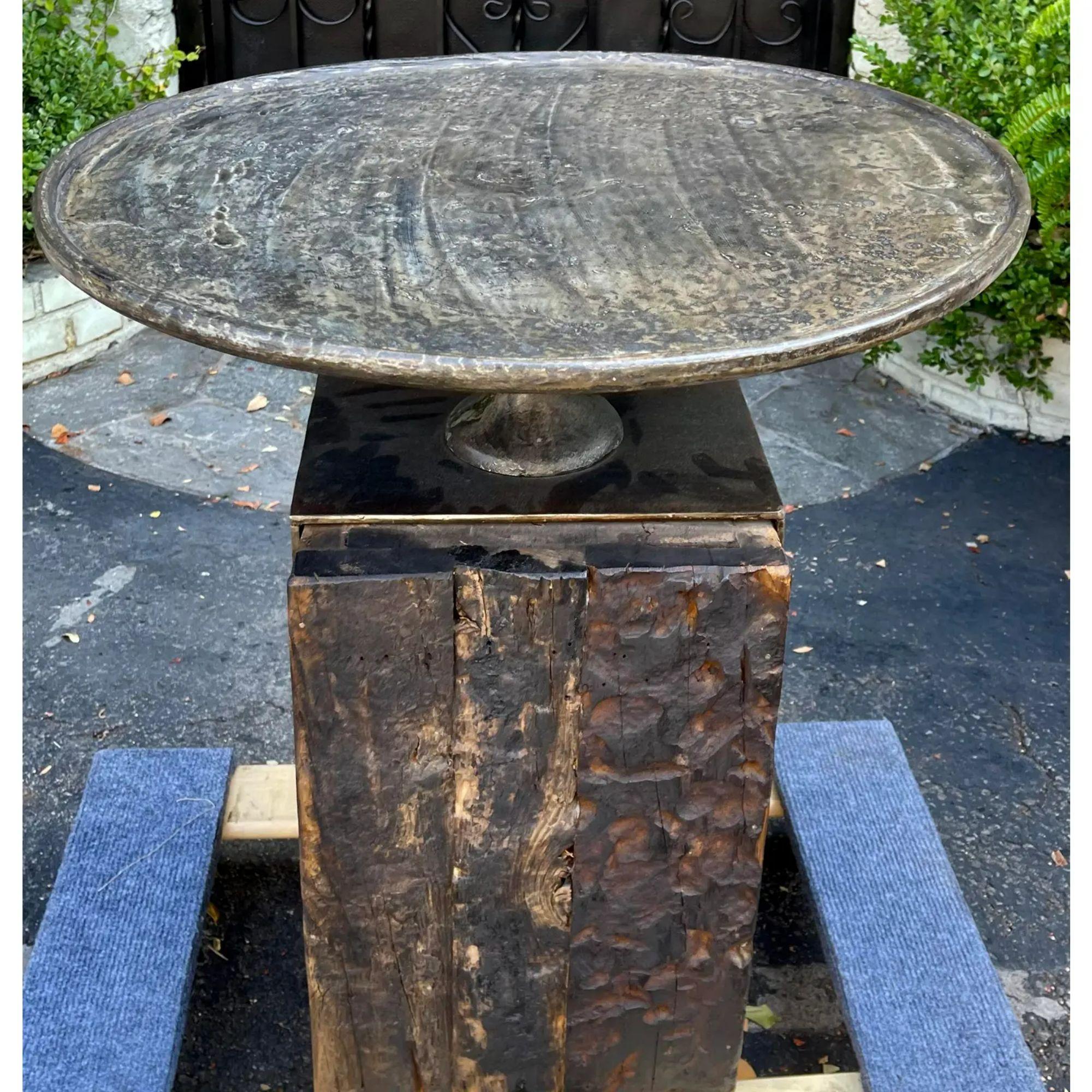 Contemporary Modern Arteriors Industrial Chic Pounded Iron & Railroad Tie Table