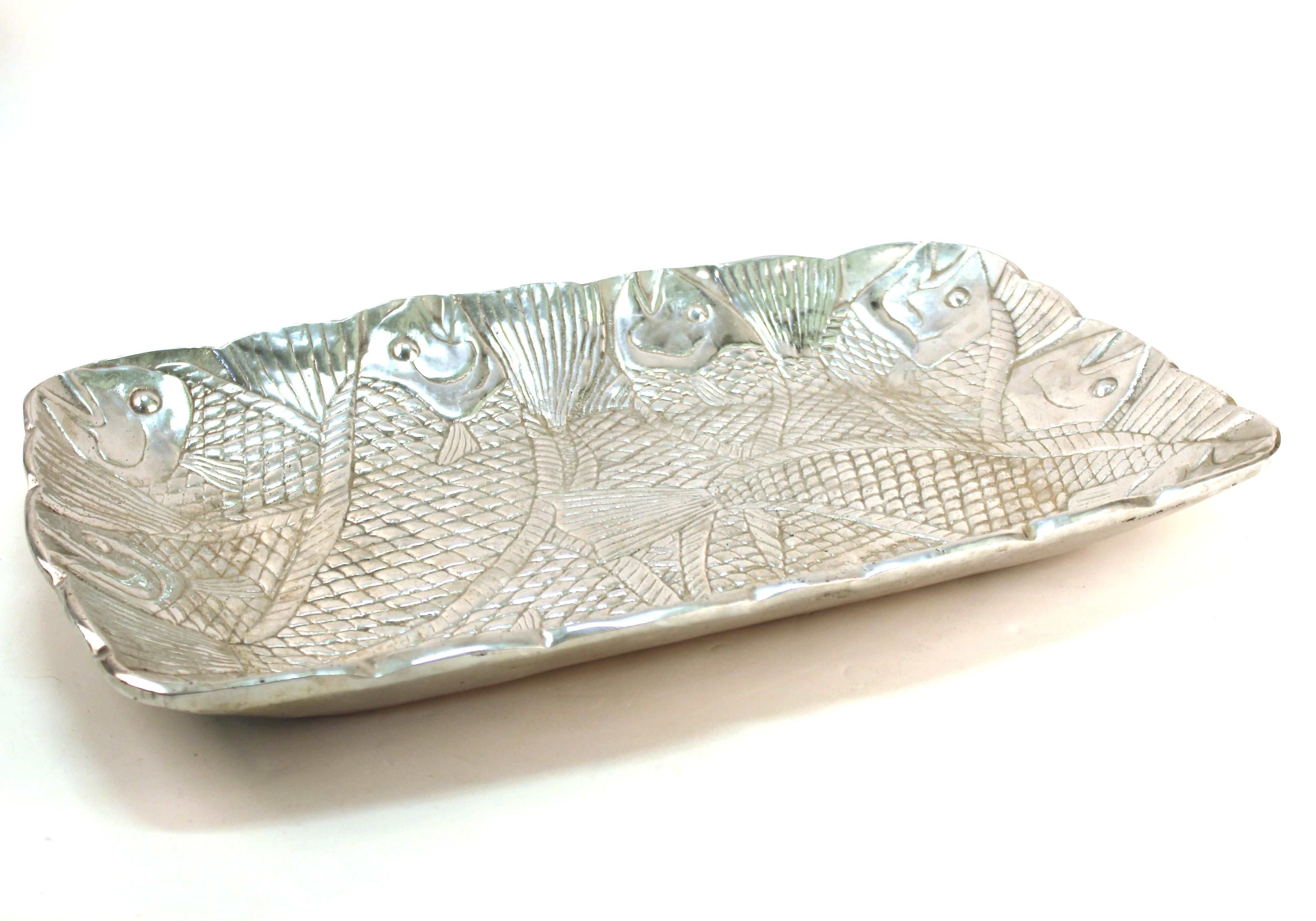 20th Century Modern Arthur Court Style Aluminum Serving Tray with Fish Theme