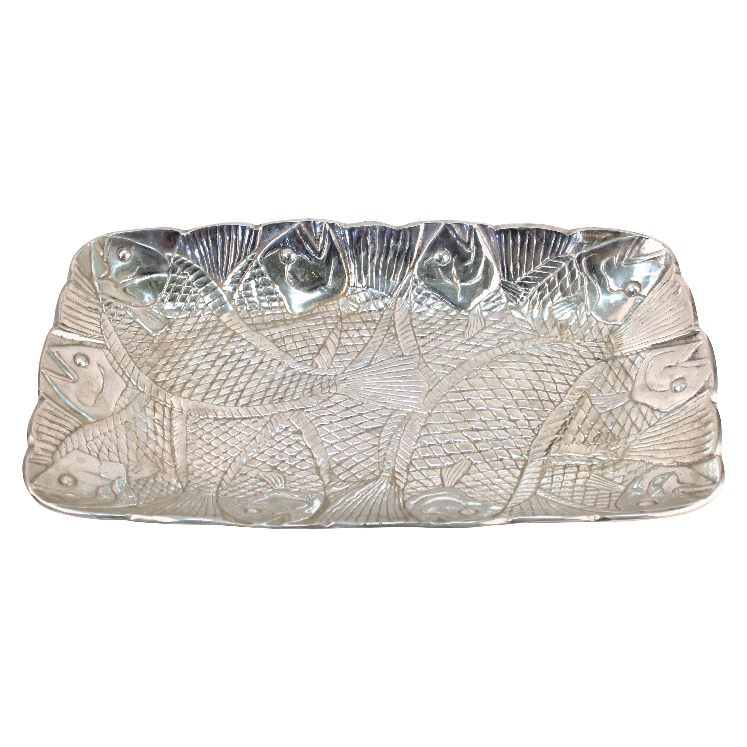 Modern Arthur Court Style Aluminum Serving Tray with Fish Theme