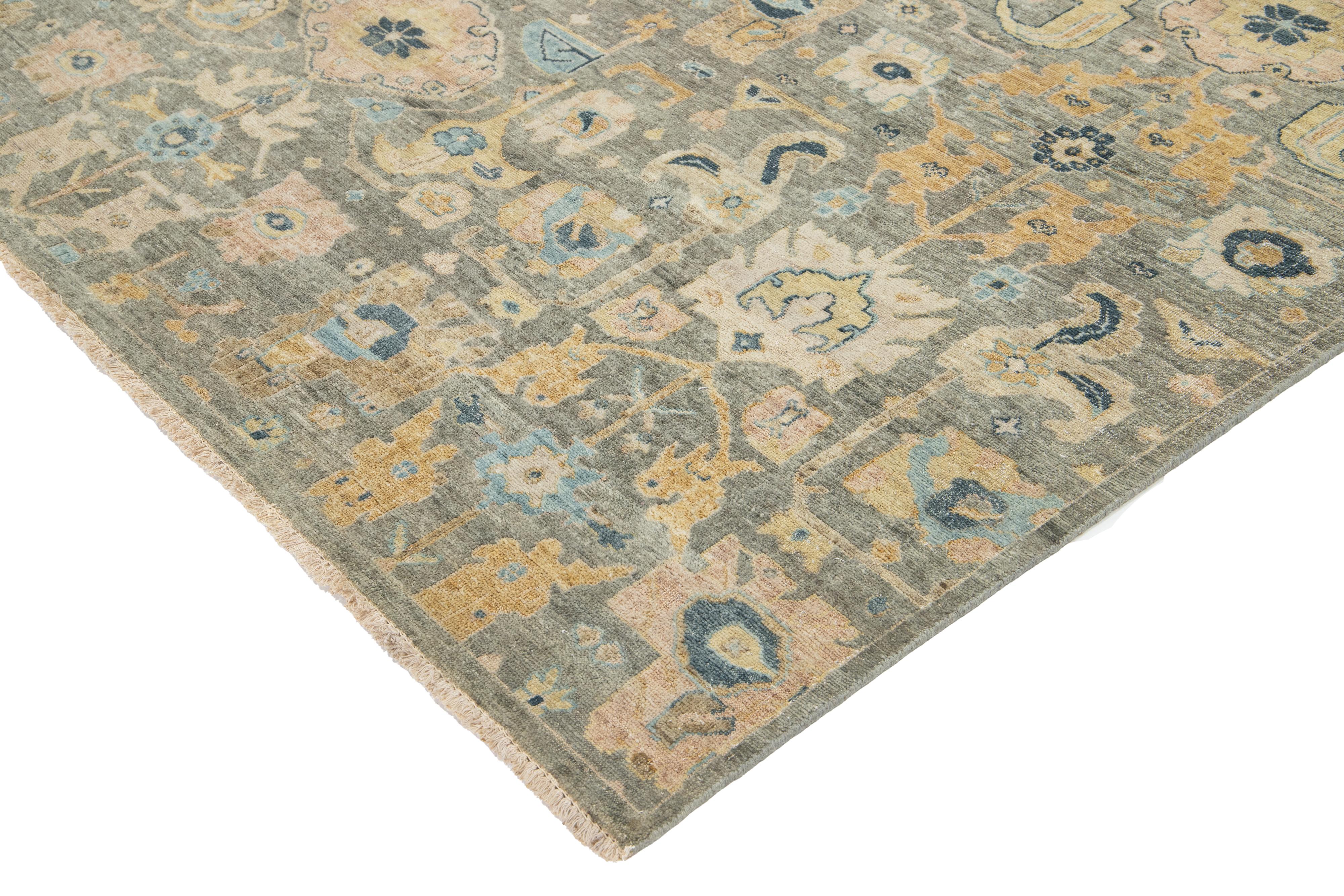 Modern Artisan Collection Indian Wool Rug In Gray With Allover Design For Sale 6