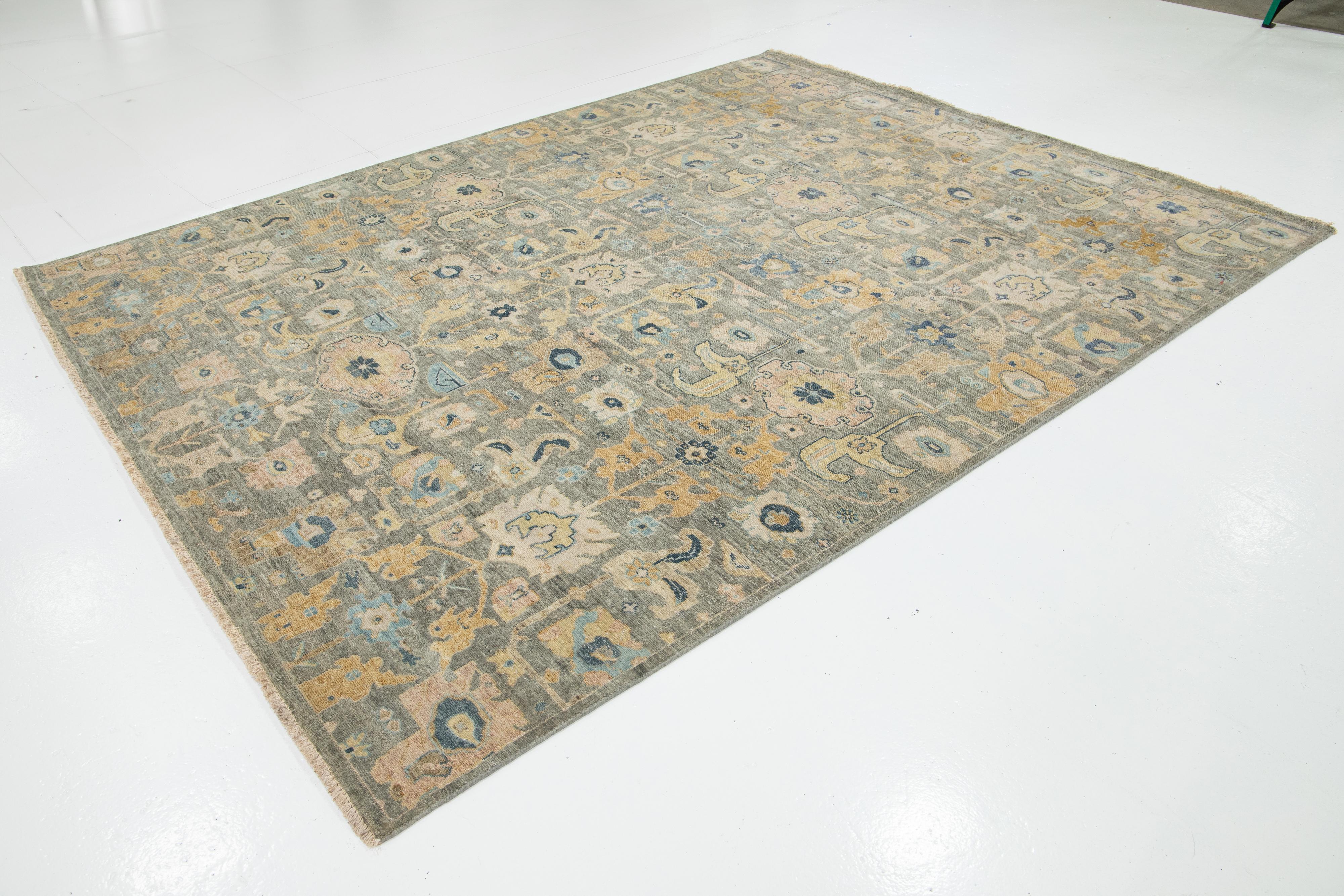 Hand-Knotted Modern Artisan Collection Indian Wool Rug In Gray With Allover Design For Sale