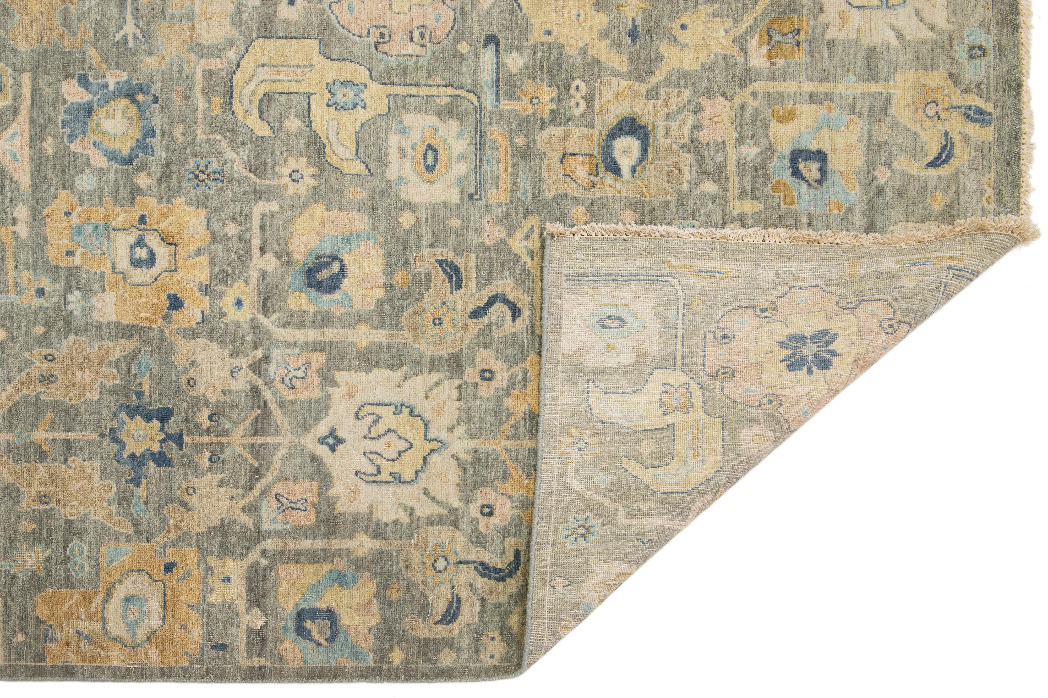 Contemporary Modern Artisan Collection Indian Wool Rug In Gray With Allover Design For Sale