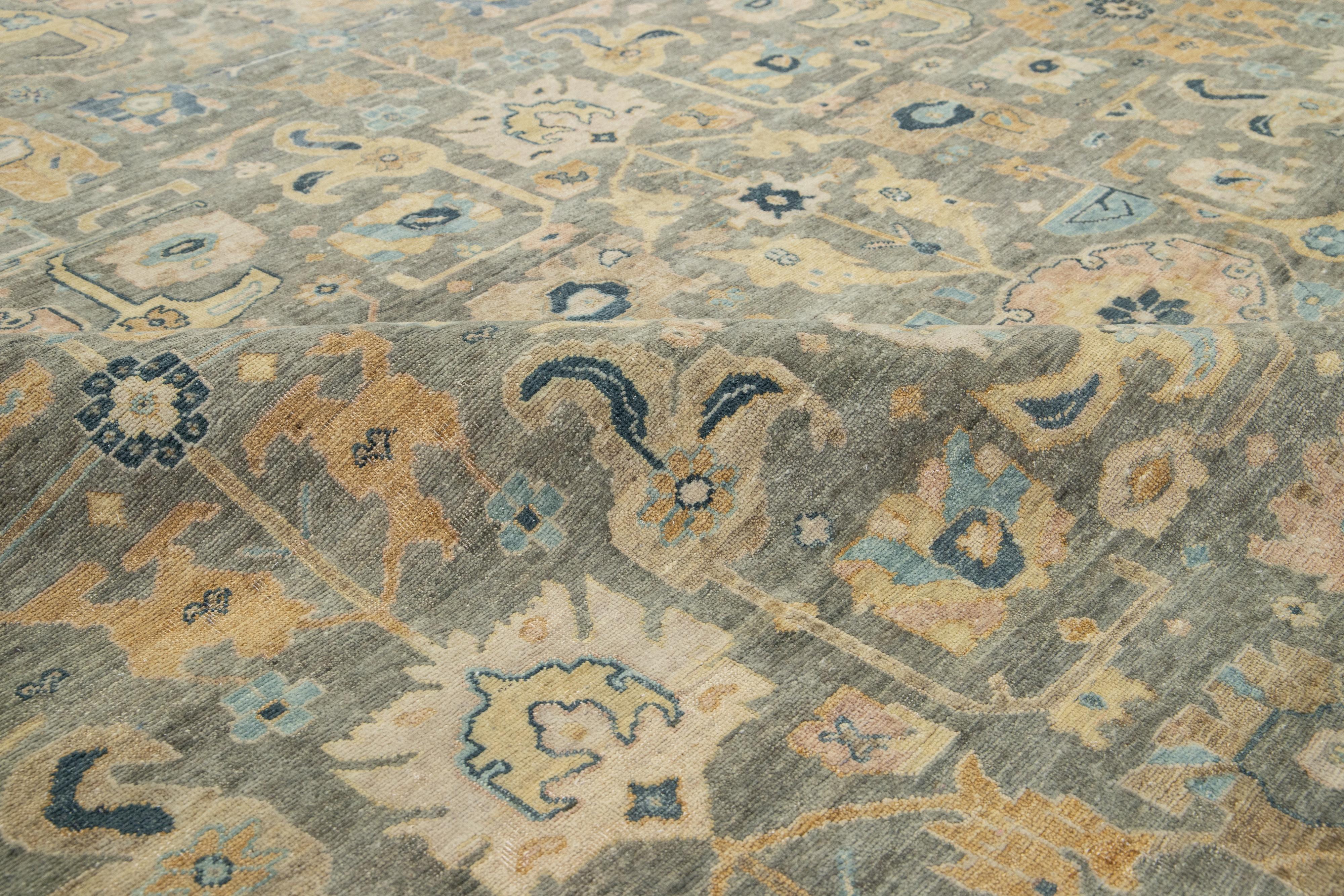 Modern Artisan Collection Indian Wool Rug In Gray With Allover Design For Sale 1
