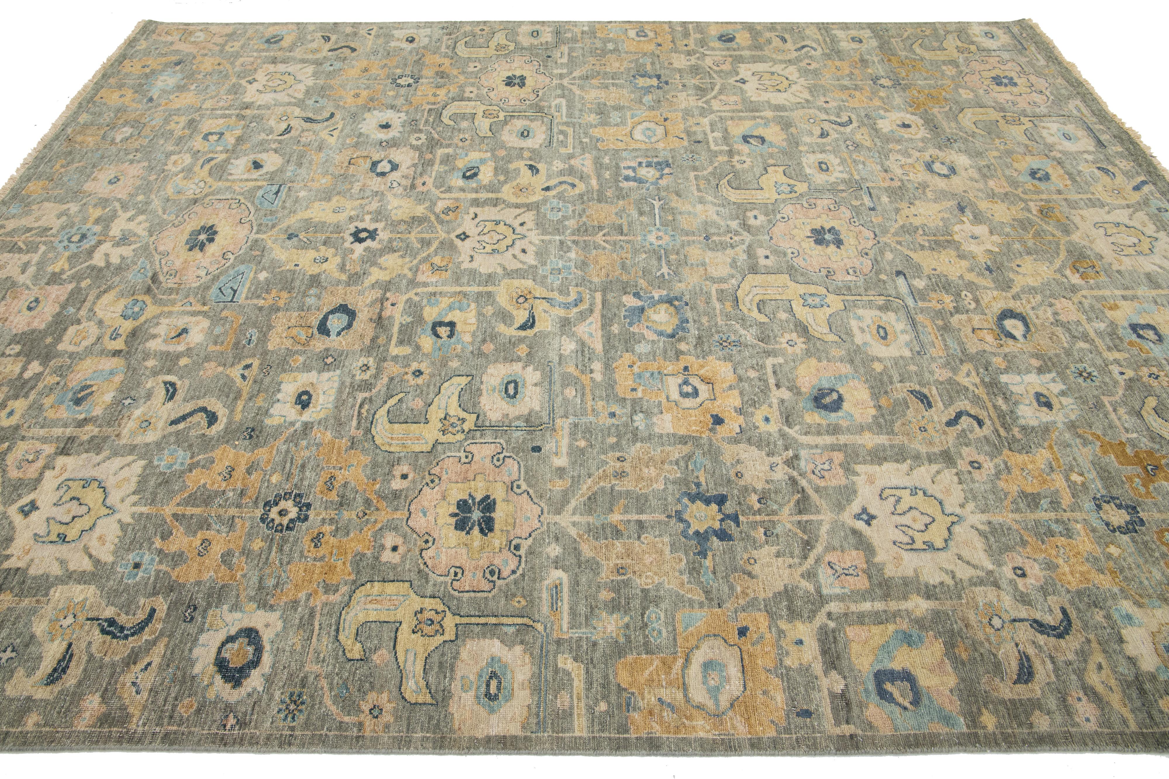 Modern Artisan Collection Indian Wool Rug In Gray With Allover Design For Sale 2