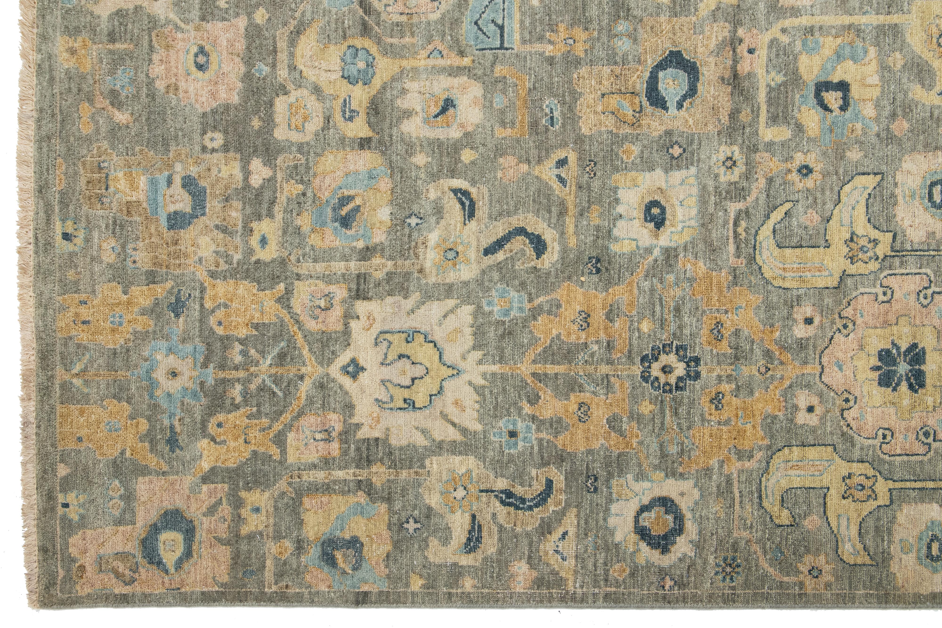 Modern Artisan Collection Indian Wool Rug In Gray With Allover Design For Sale 3