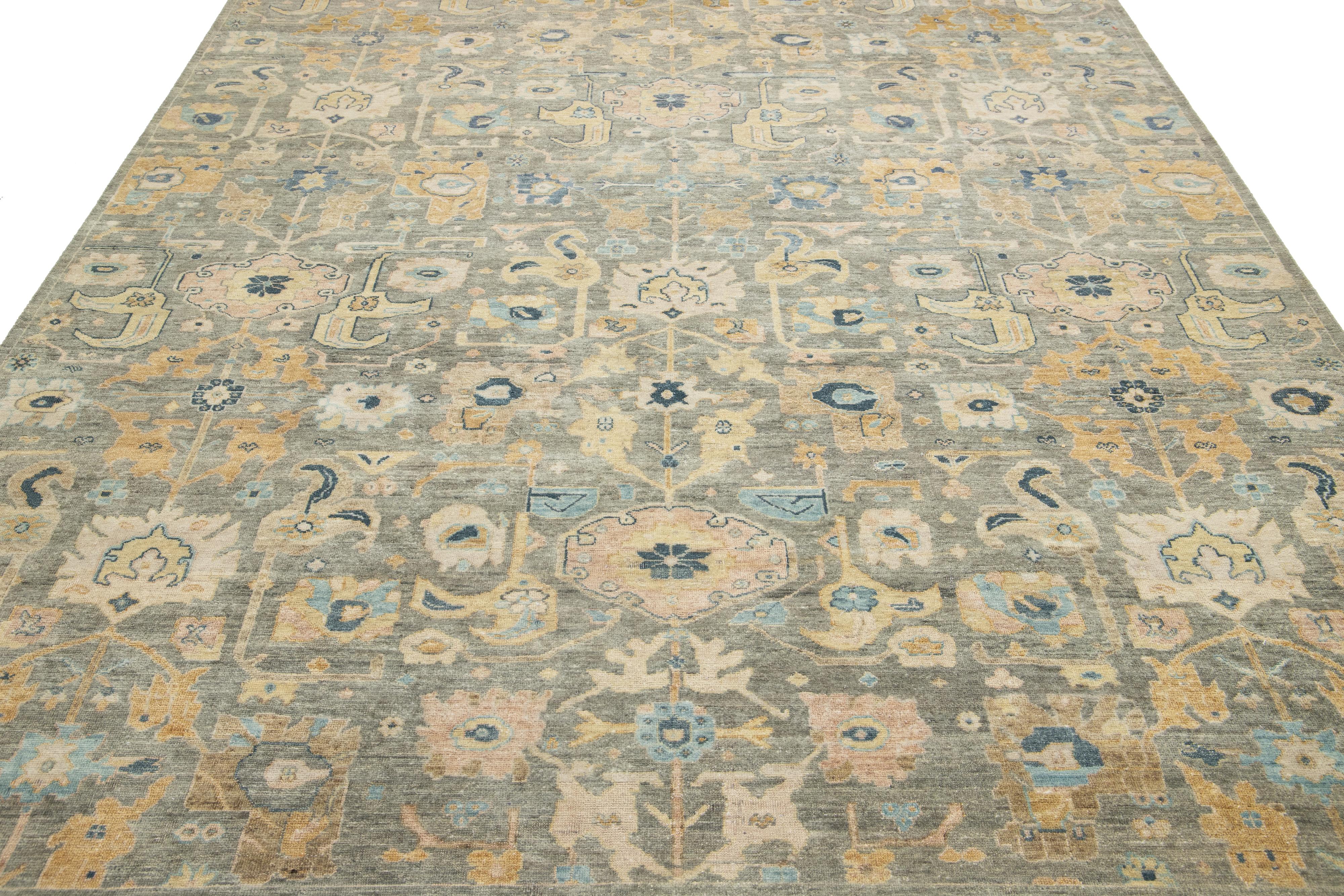 Modern Artisan Collection Indian Wool Rug In Gray With Allover Design For Sale 4