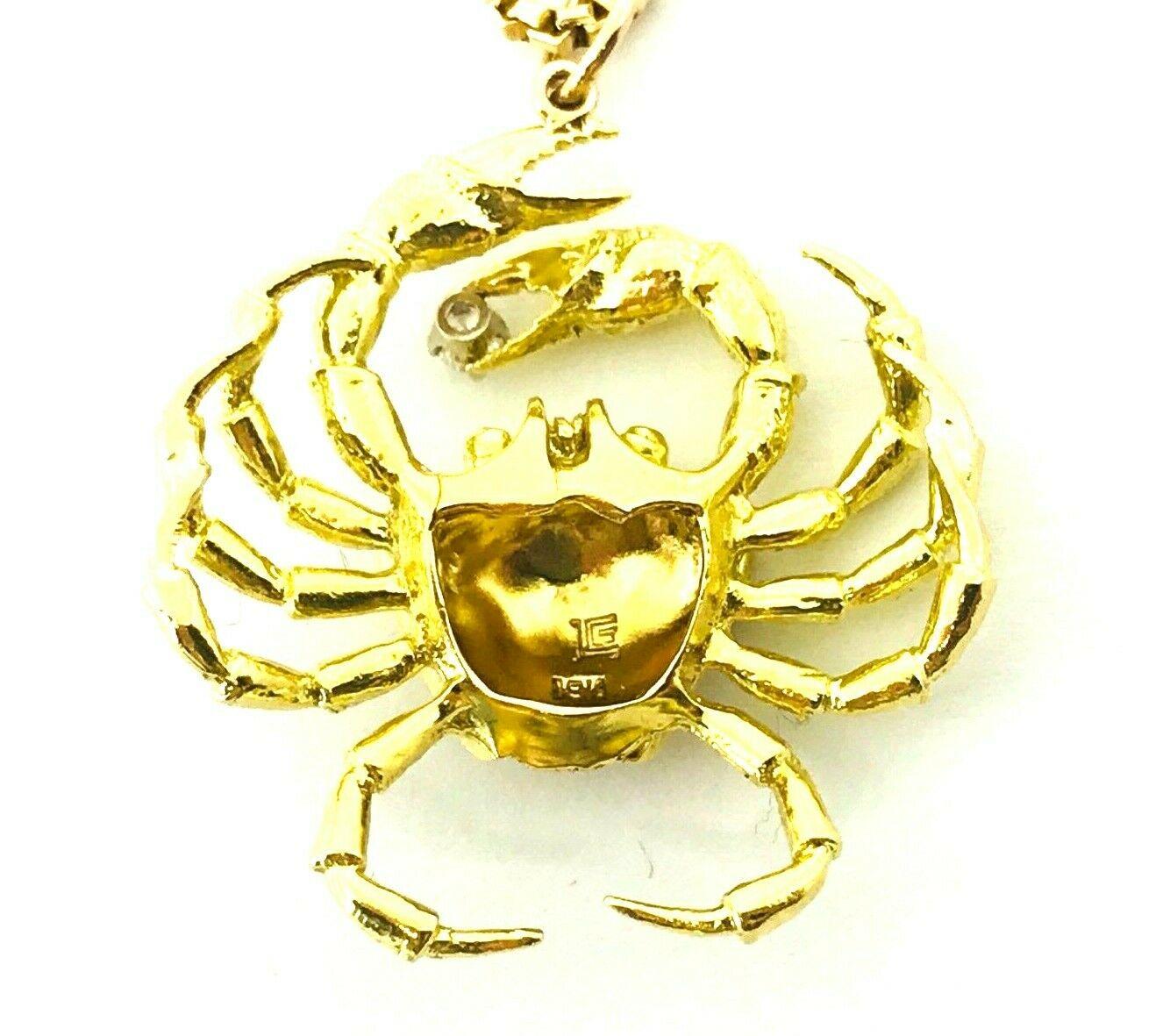 Modern Artisan Crab Cancer Yellow Gold Diamond Pendant Chain Necklace In Excellent Condition In Beverly Hills, CA
