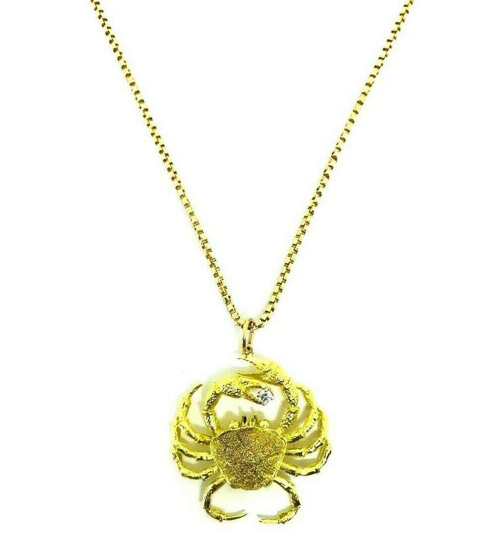 Modern Artisan Crab Cancer Yellow Gold Diamond Pendant Chain Necklace 2