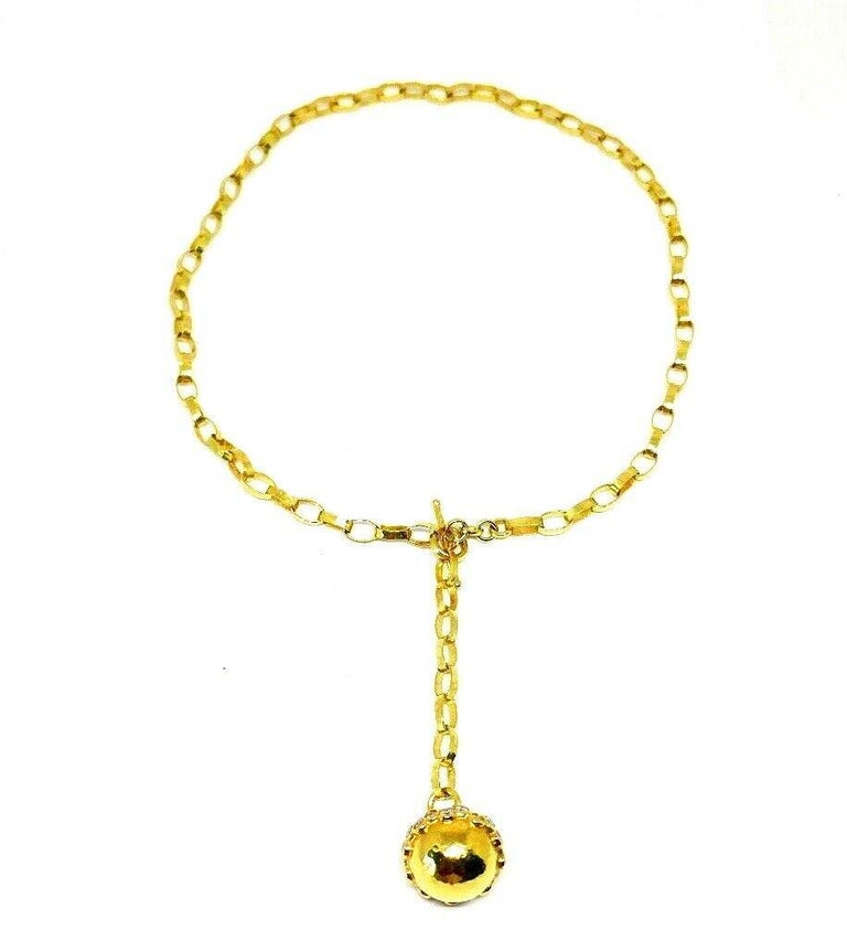 Modern Artisan Yellow Gold Lariat Chain Diamond Ball Pendant Necklace For Sale at 1stdibs
