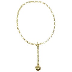 Modern Artisan Yellow Gold Lariat Chain Diamond Ball Pendant Necklace