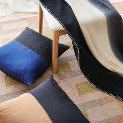 Modern Artisanal Aakar Mor Black & Indigo Color Block Mulberry Silk Pillow