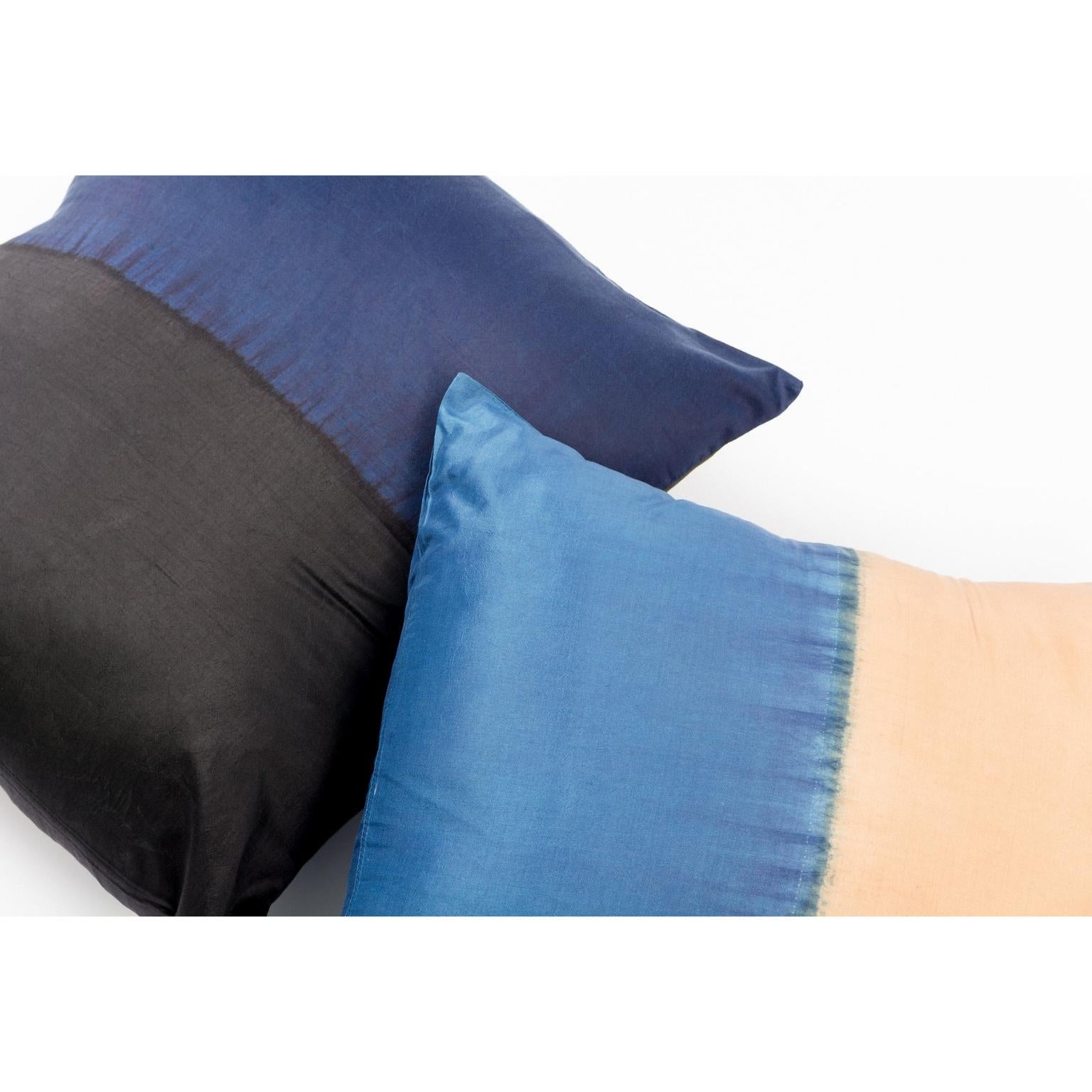 AAKAR MOR Color Block Silk Pillow in Indigo Black  For Sale 3