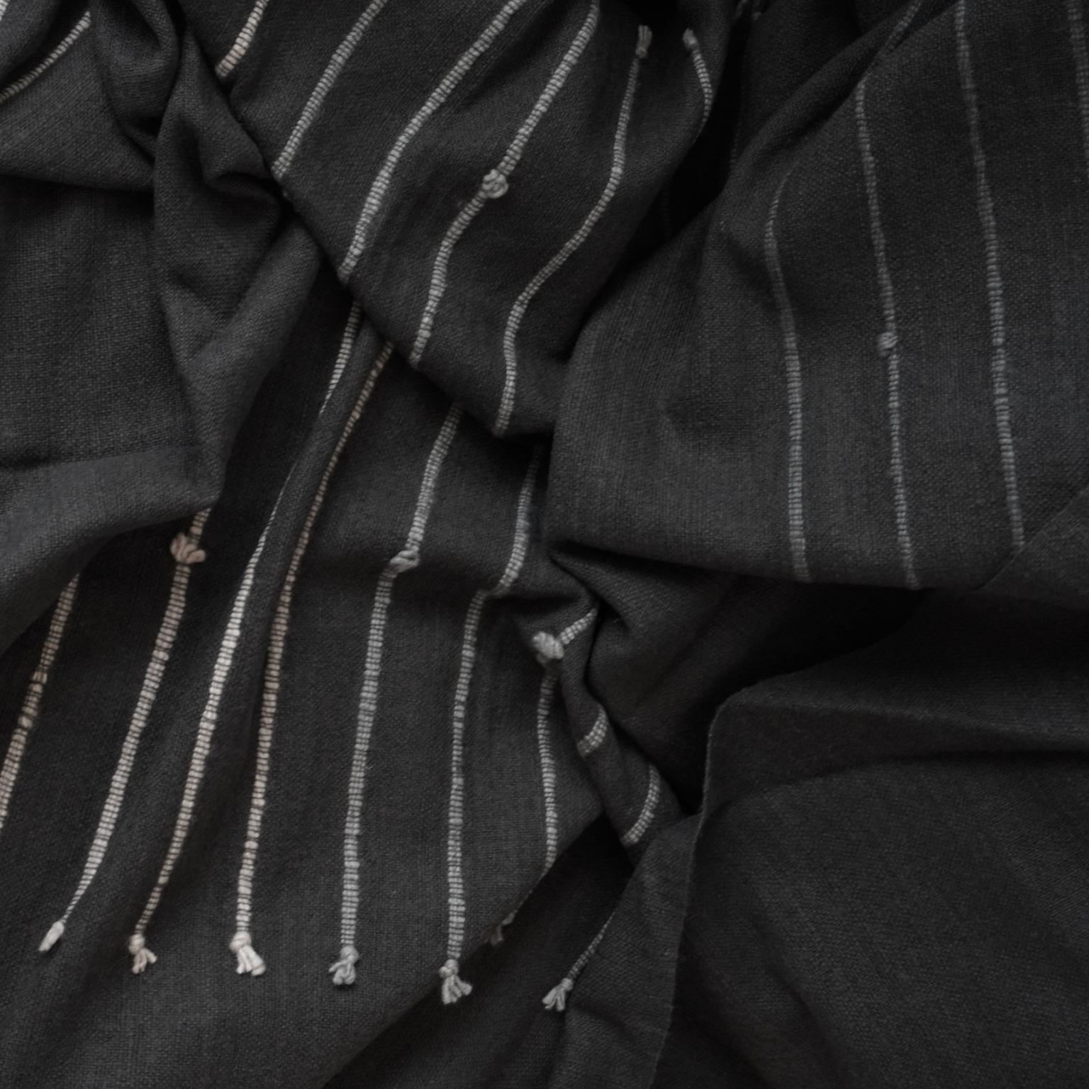  Alei Handloom Throw / Blanket In Charcoal Black , Stripes Pattern  For Sale 4