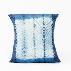 Modern Artisanal Ara Indigo Shibori Print Handcrafted Mulberry Silk Pillow
