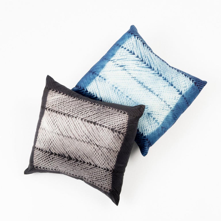Contemporary ARA Indigo Shibori Silk Pillow For Sale