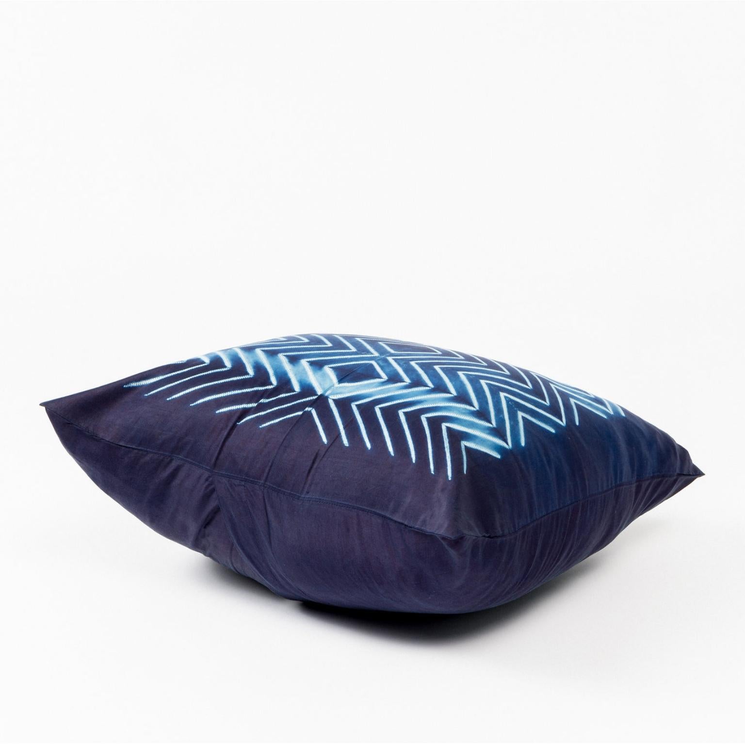 Dyed NAAMI  Shibori Silk Pillow in Indigo For Sale