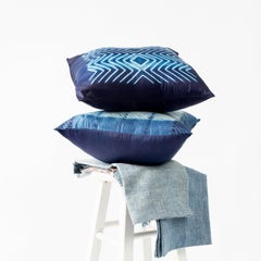 Naami Indigo Blue Wave Pattern Handcrafted  Shibori Silk Artisanal Pillow