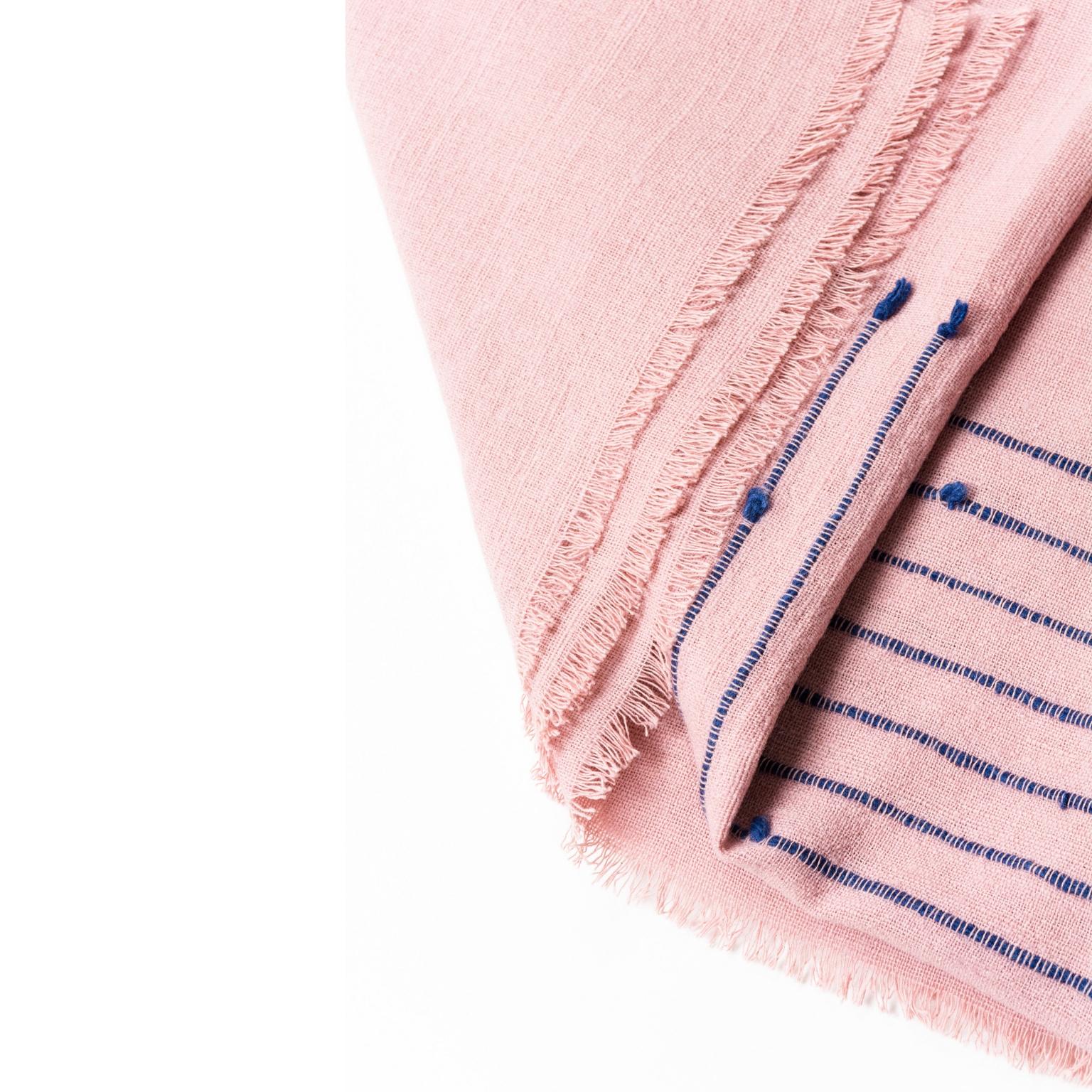 Modern Rosewood Dusty Pink Handloom Throw / Blanket in Stripe Design For Sale