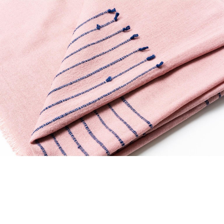 Yarn Rosewood Dusty Pink Handloom Throw / Blanket in Stripe Design For Sale
