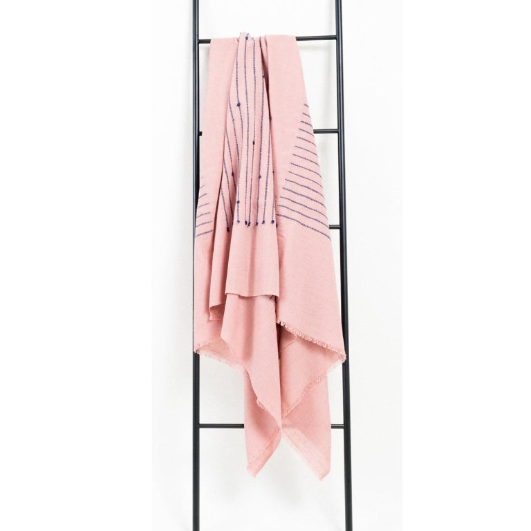 Hand-Woven Rosewood Dusty Pink Handloom Throw / Blanket in Stripe Design For Sale