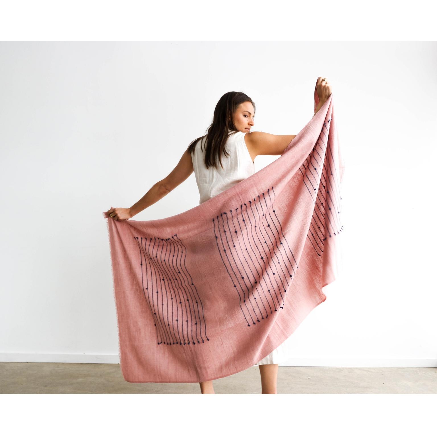 Contemporary Rosewood Dusty Pink Handloom Throw / Blanket in Stripe Design For Sale