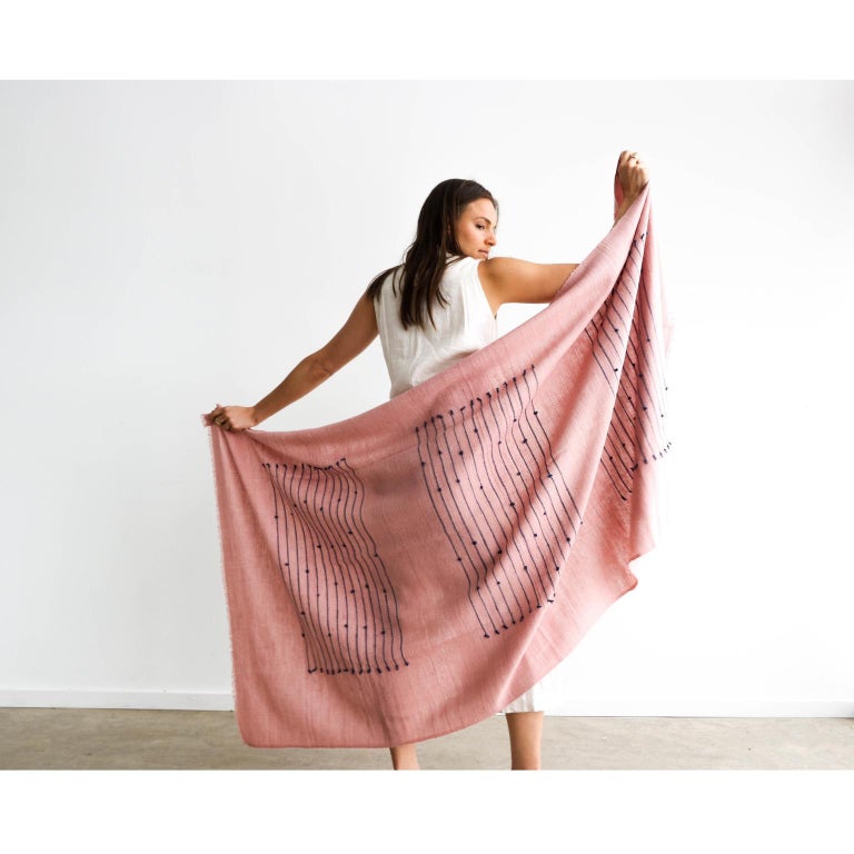 Rosewood Dusty Pink Handloom Throw / Blanket in Stripe Design For Sale 2