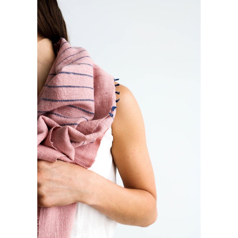 Rosewood Dusty Pink Handloom Throw / Blanket in Stripe Design For Sale 4