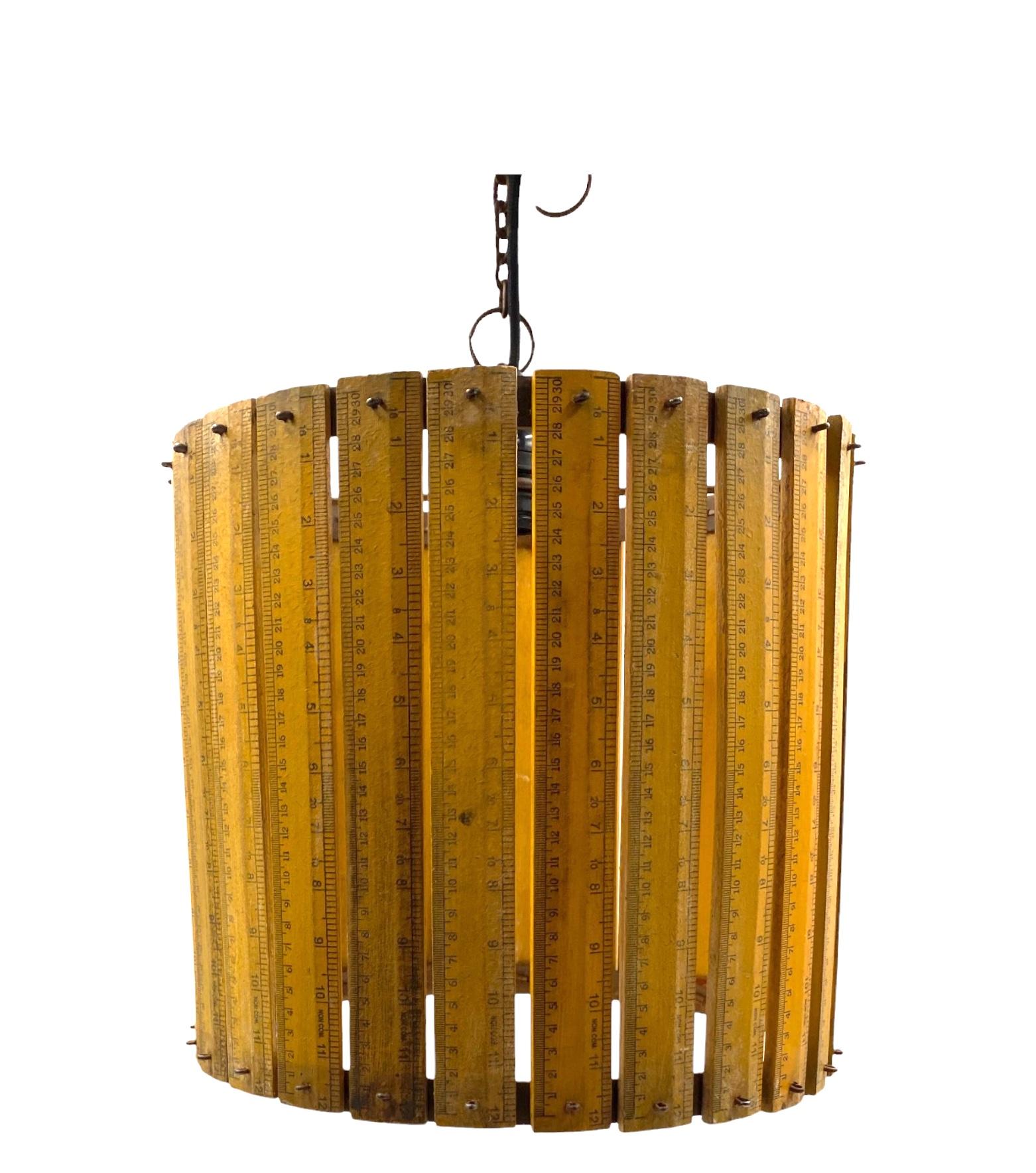 Modern artisanal rulers shaped ceiling lamp, France 1960s For Sale 1