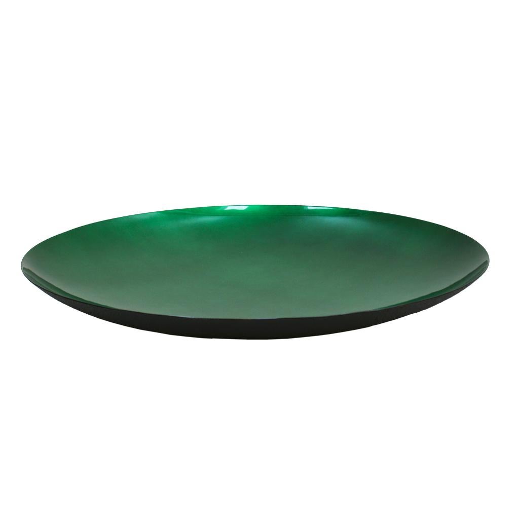 Mid-Century Modern Modern Artisanal Sculptural Concave Green Glass Handmade French Mirror