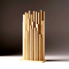Modern artisanal sculptural  multifaceted wood screen made in Italy