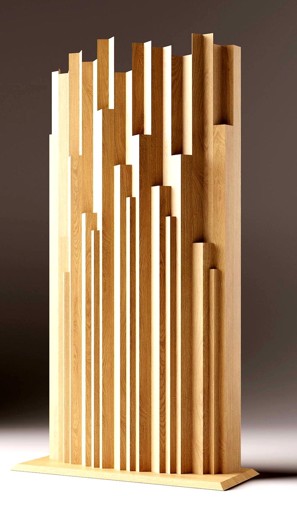 Escultura artesanal moderna  biombo multifacético de madera fabricado en Italia Moderno en venta