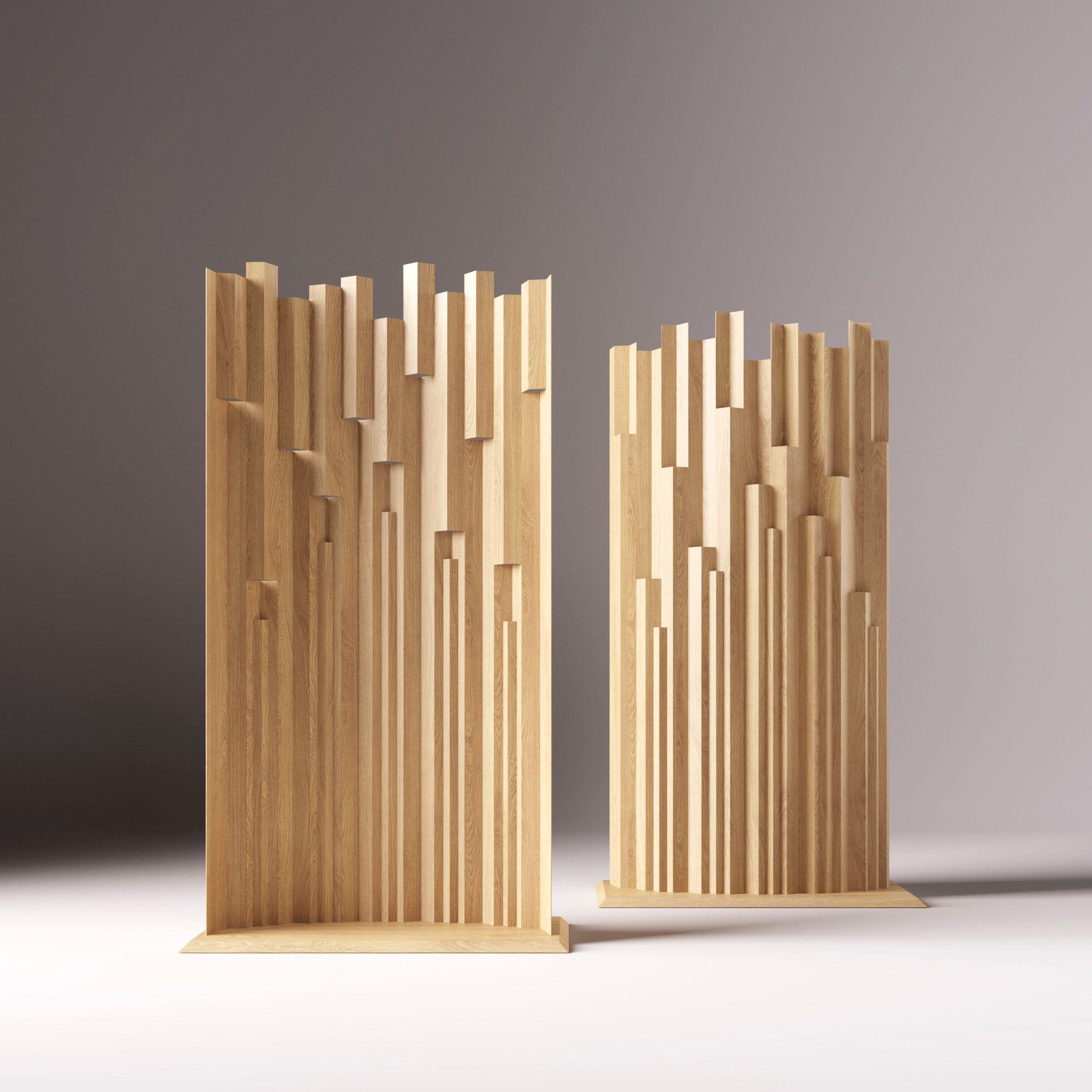 Escultura artesanal moderna  biombo multifacético de madera fabricado en Italia Italiano en venta